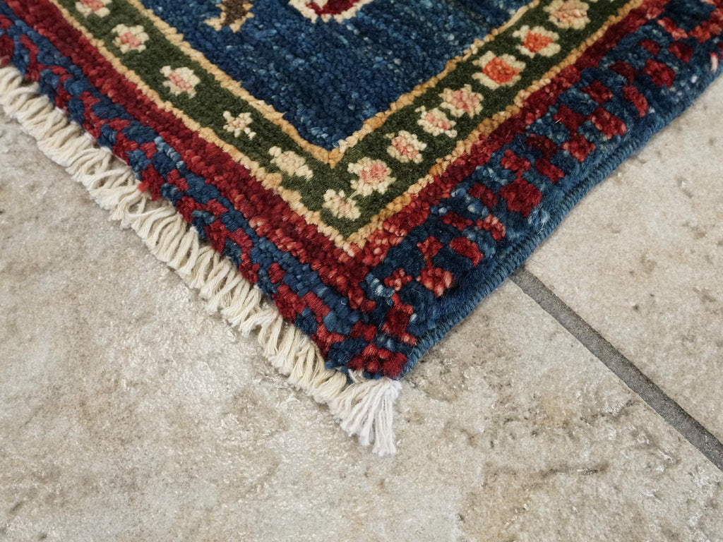 1x2 Ft Hand Knotted Brown Heriz Rug - Ghazni Wool Accent Rug