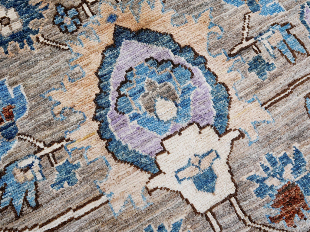 9x12 Ft Brown & Blue Serapi Rug - Hand Knotted Afghan Oriental Rug