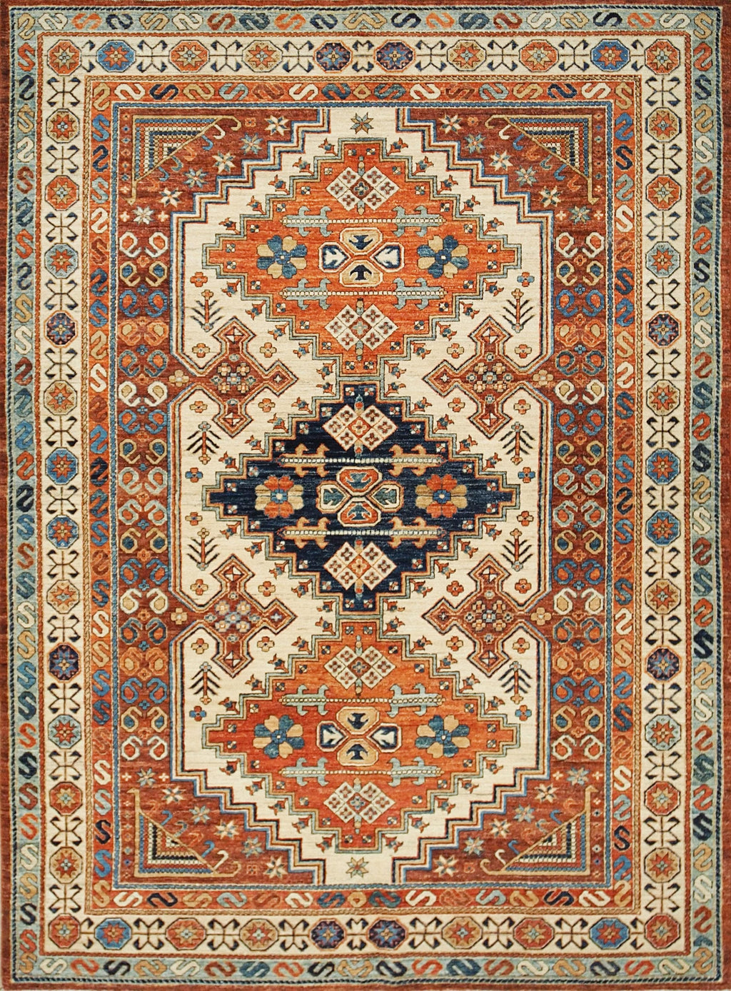 6x9 Ft Orange Heriz Rug - Hand Knotted Area Rug - Traditional Design