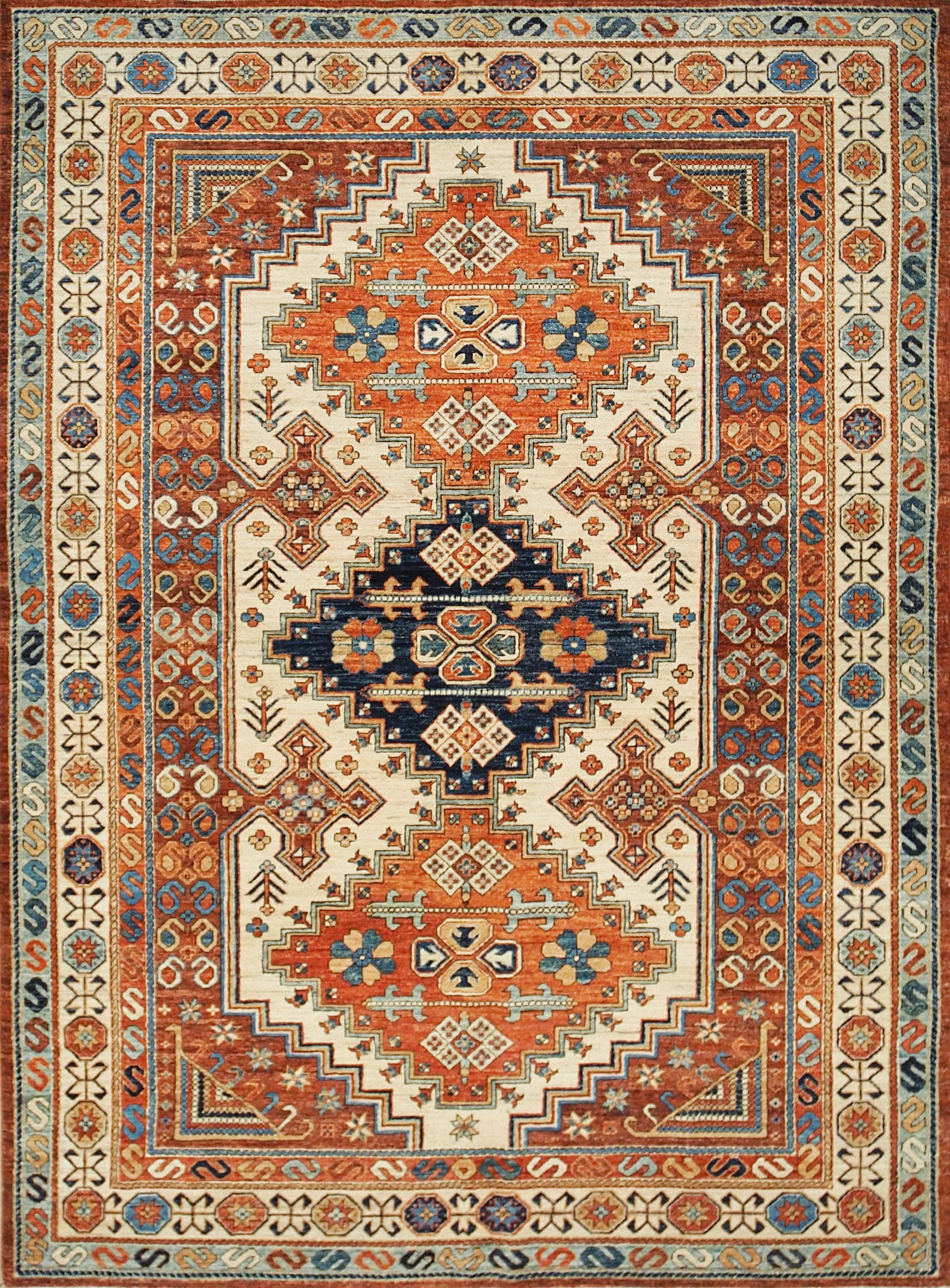 6x9 Ft Orange Heriz Rug - Hand Knotted Area Rug - Traditional Design