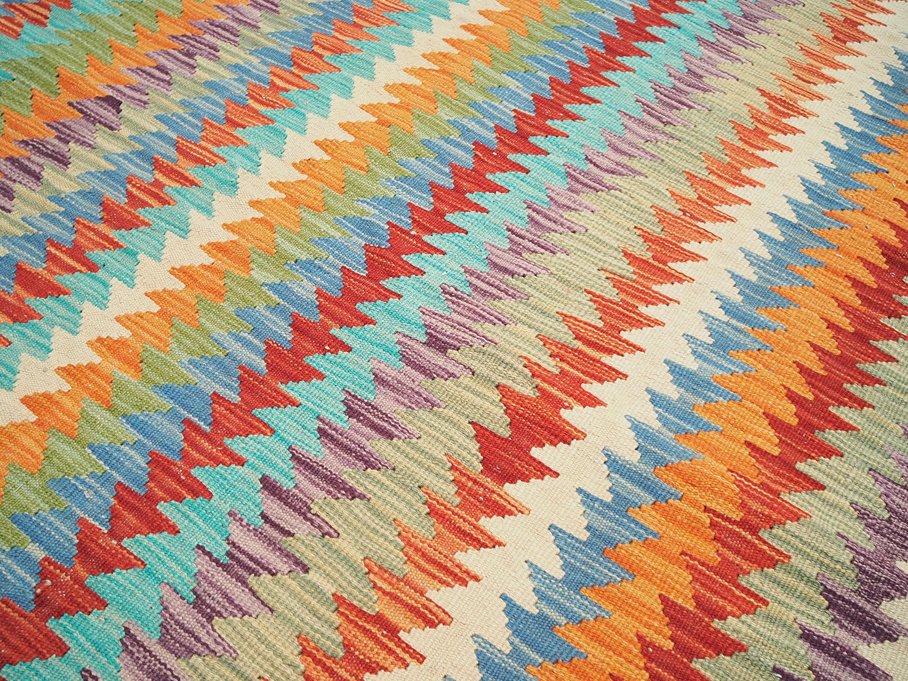 6x8 Ft Colorful Kilim Rug - Afghan Tribal Flat Weave