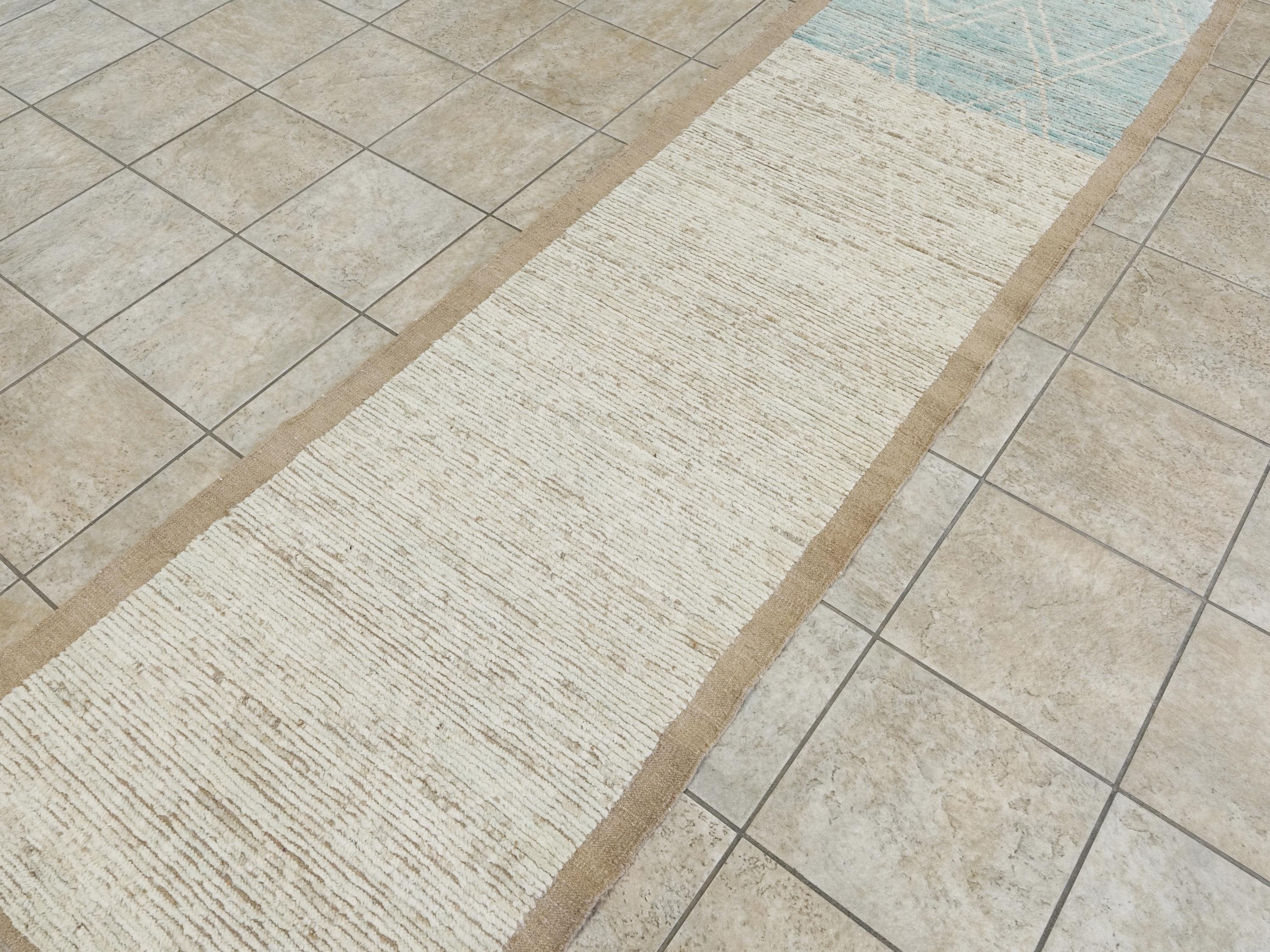 10 Ft Blue Moroccan Wool Runner Rug - Hand Knotted Hallway Rug