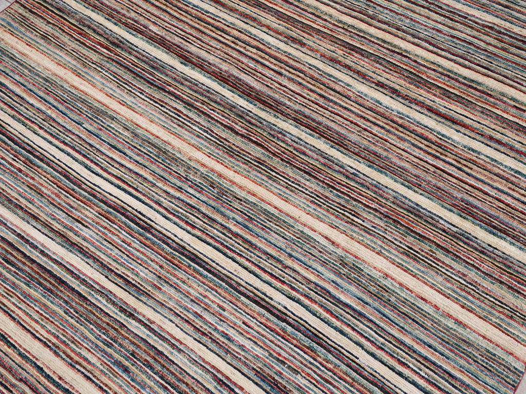 6x9 Ft Colorful Gabbeh Rug - Afghan Wool Area Rug - Striped Design