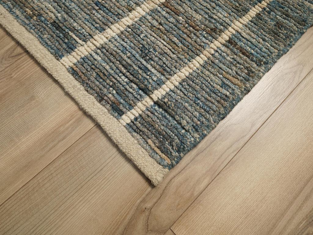 13 Ft Blue Moroccan Runner Rug - Hand Knotted Afghan Rug