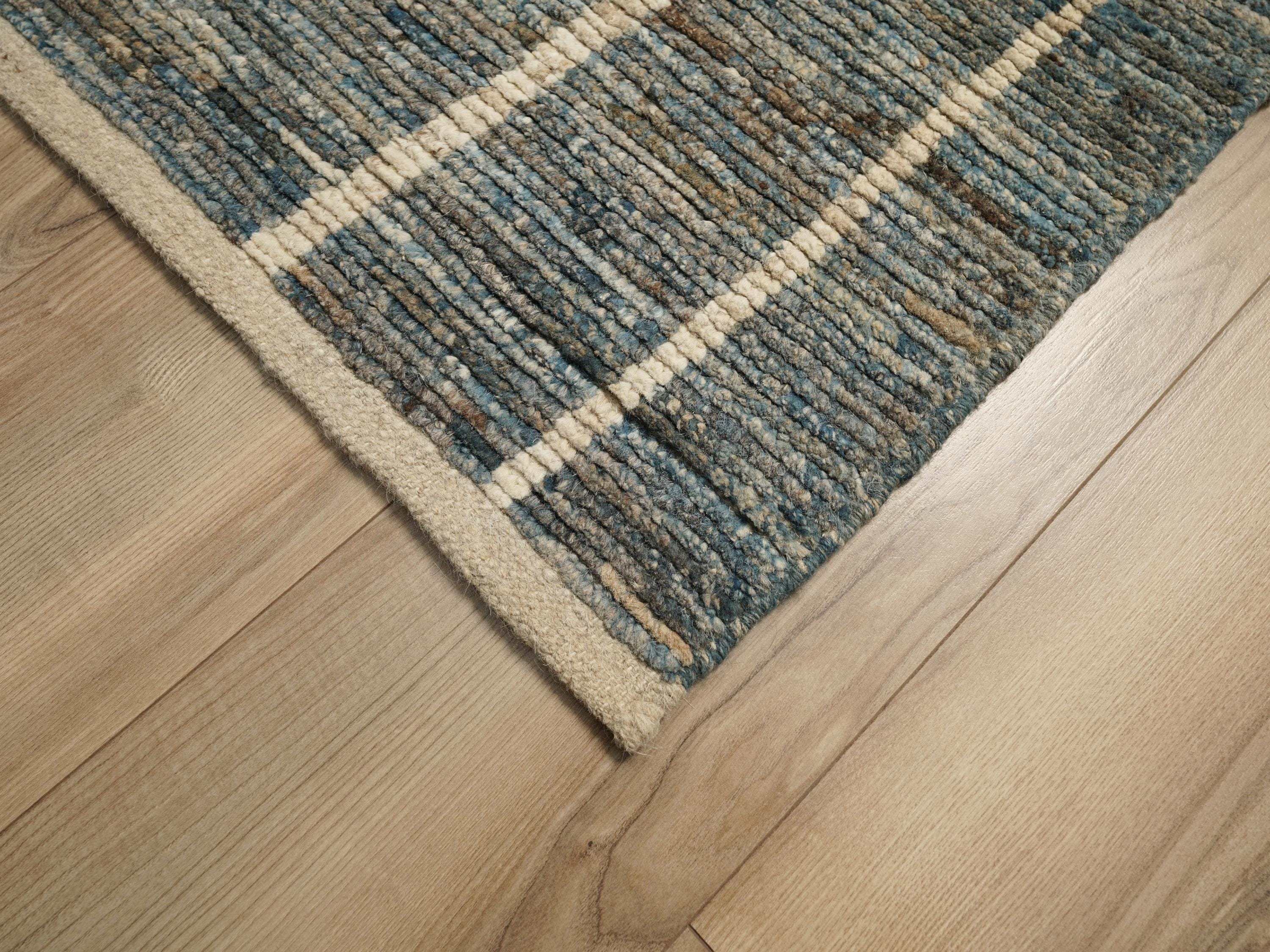 13 Ft Blue Moroccan Runner Rug - Hand Knotted Afghan Rug