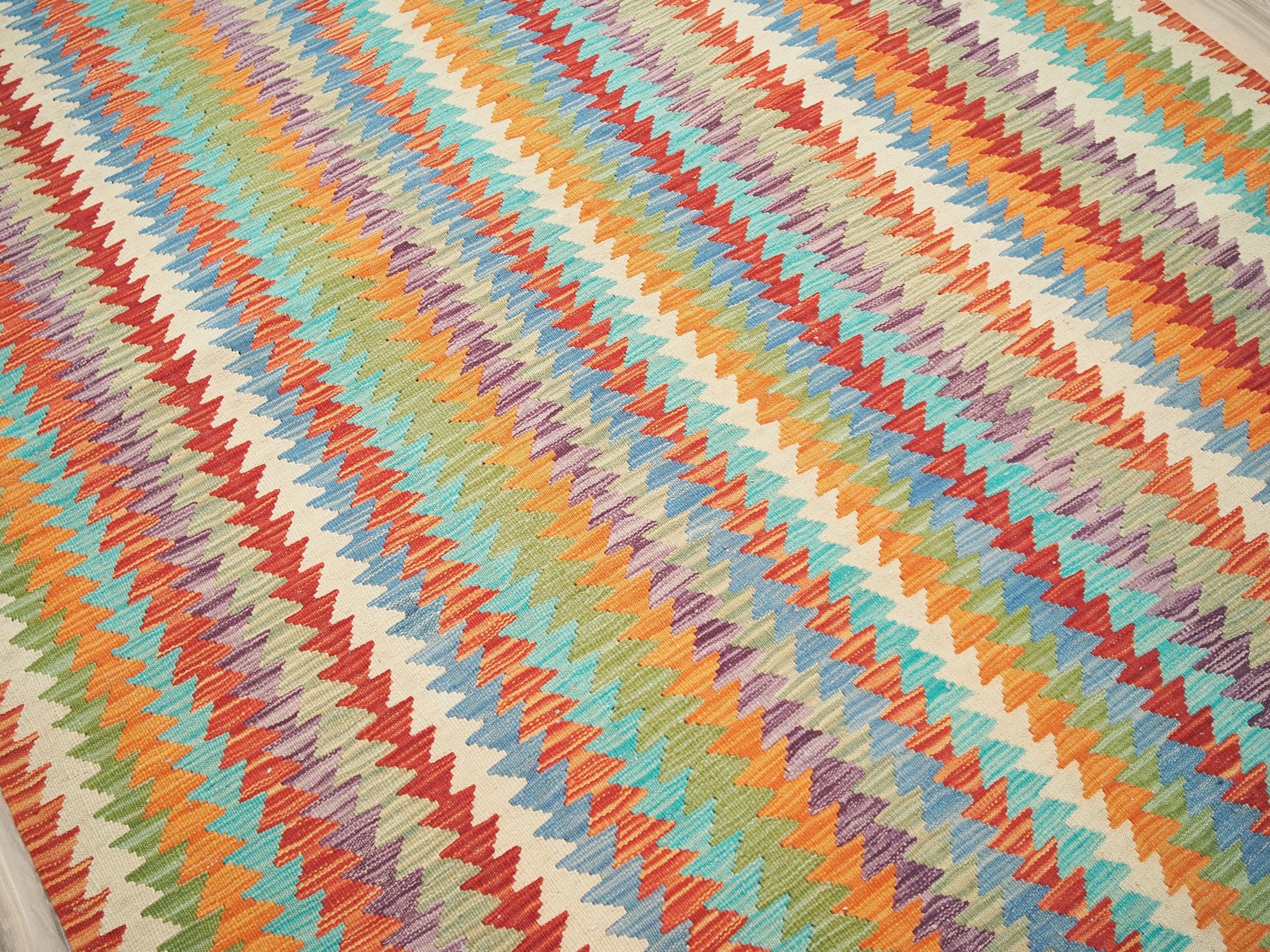 6x8 Ft Colorful Kilim Rug - Afghan Tribal Flat Weave