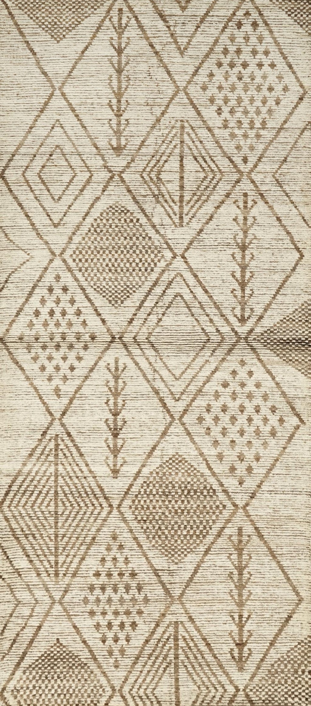 10 Ft Beige Moroccan Runner Rug - Hand Knotted Wool Runner