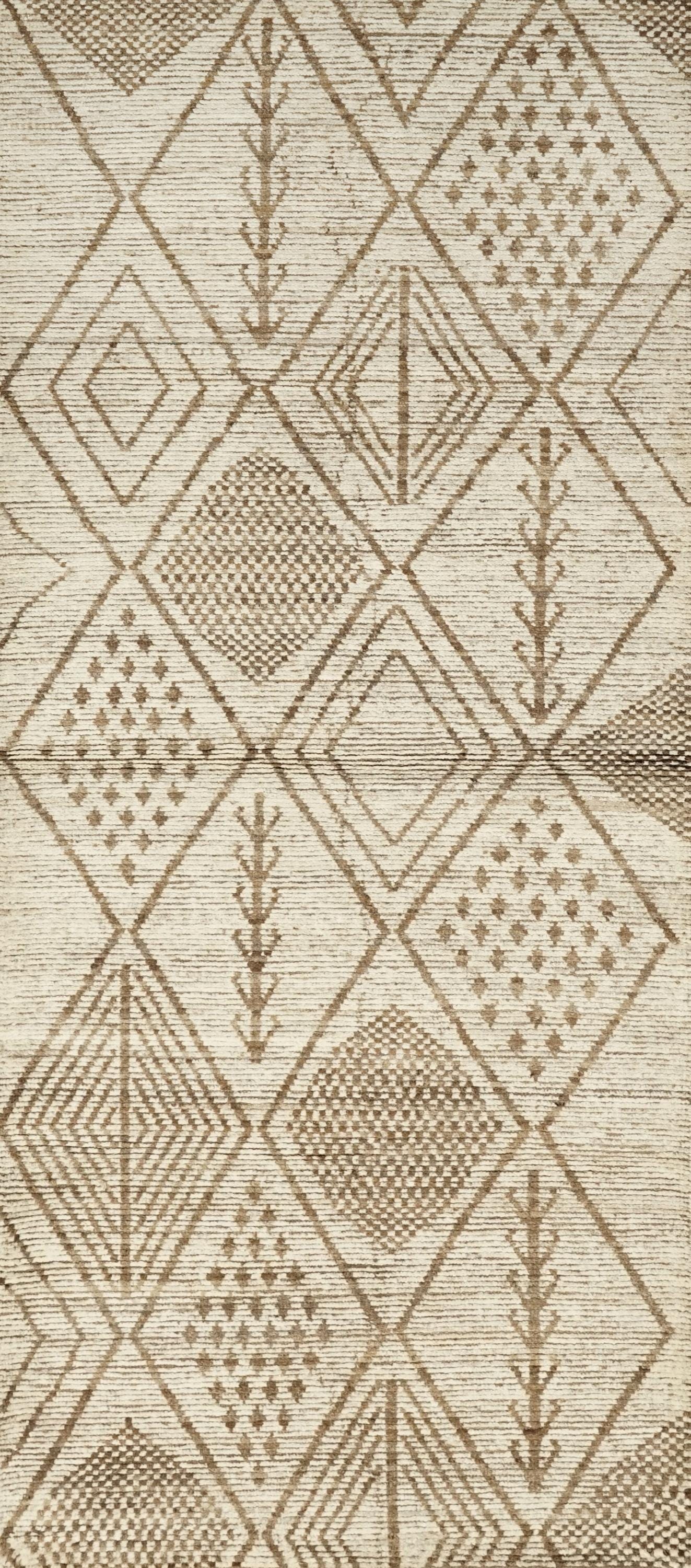 10 Ft Beige Moroccan Runner Rug - Hand Knotted Wool Runner