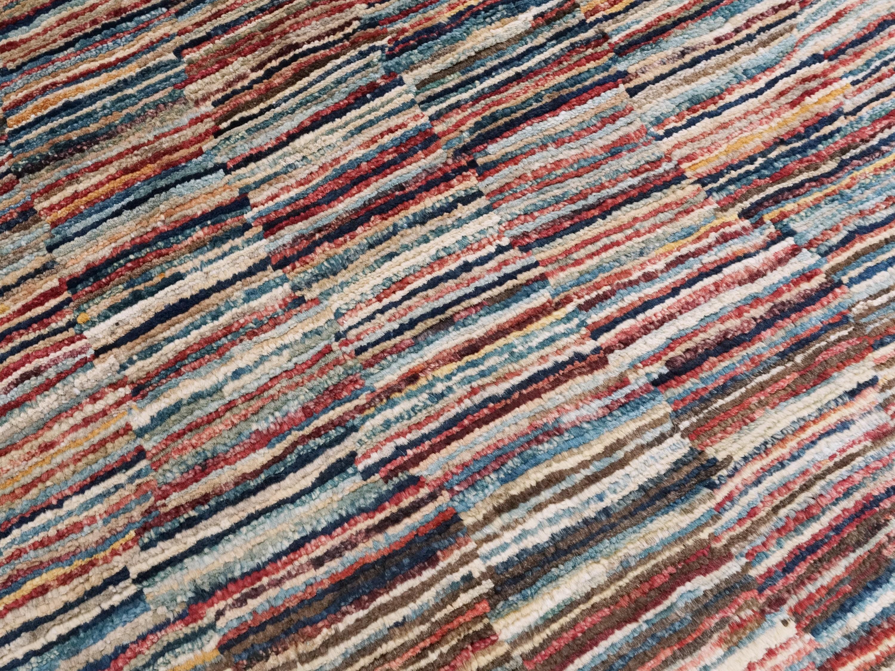 6x9 Ft Gabbeh Rug - Afghan Wool Area Rug - Colorful Striped Design