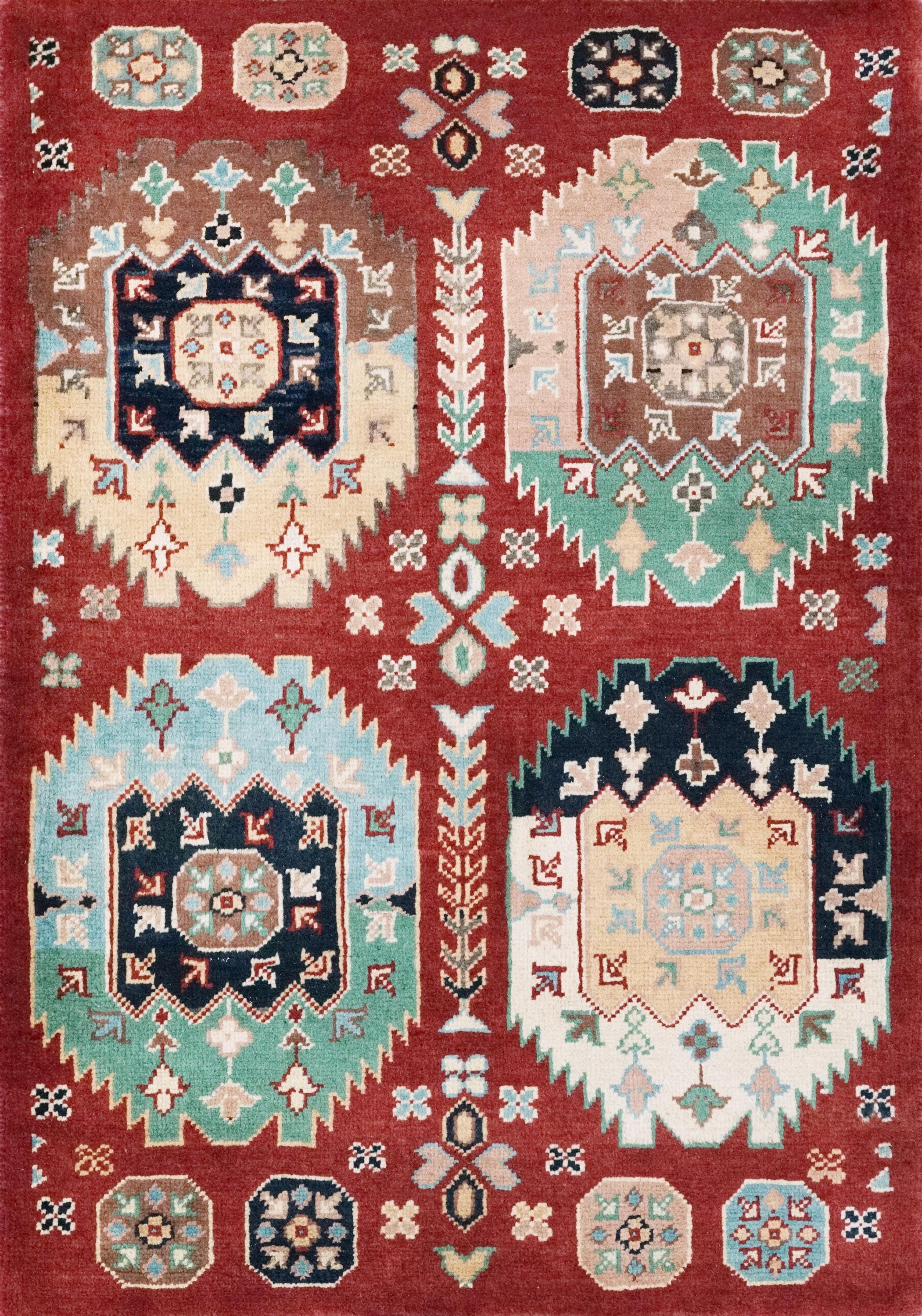 2x3 Ft Red Ersari Rug - Hand Knotted Wool Accent Rug