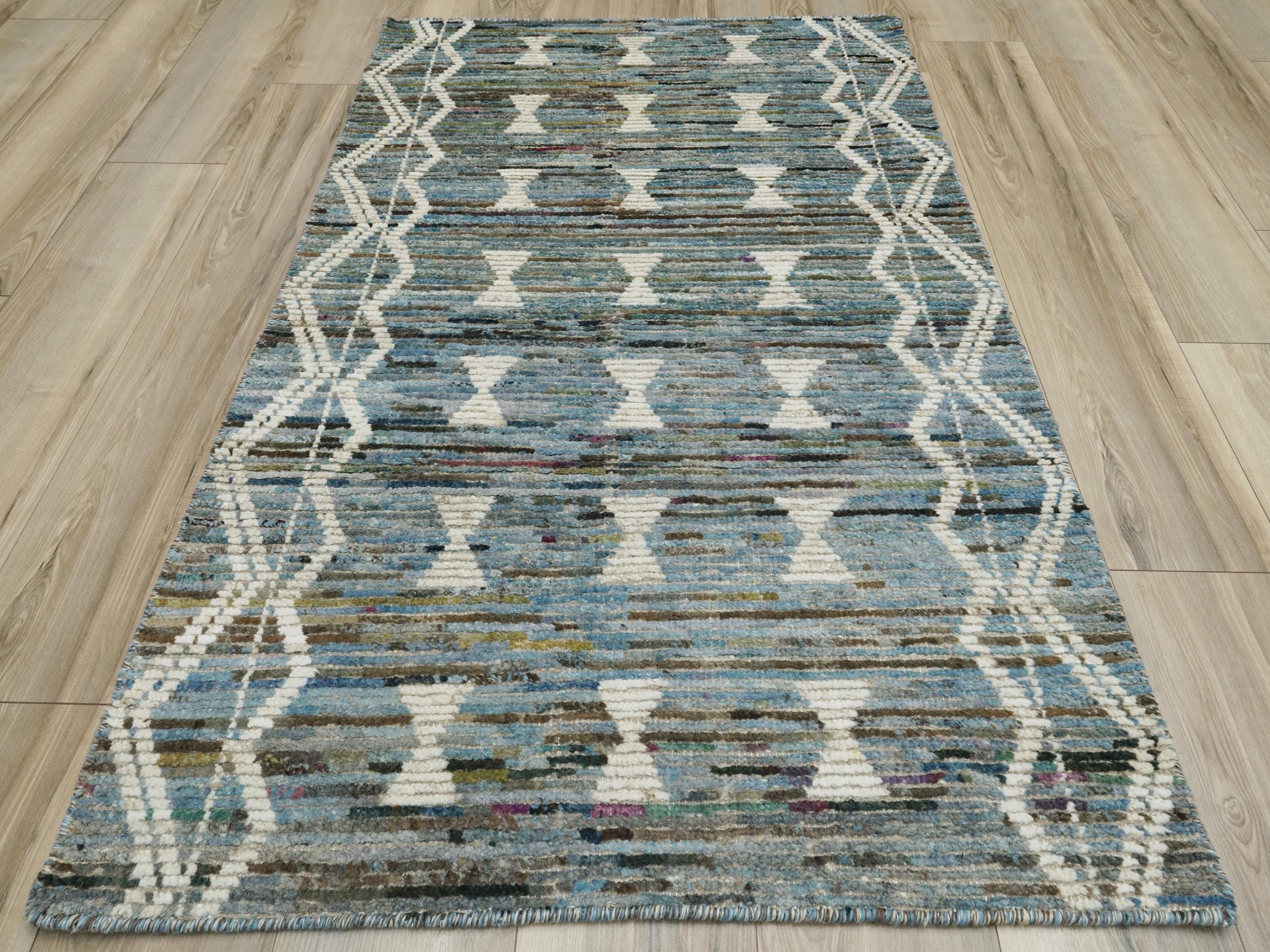 3x5 Ft Blue Moroccan Rug - Hand Knotted Area Rug