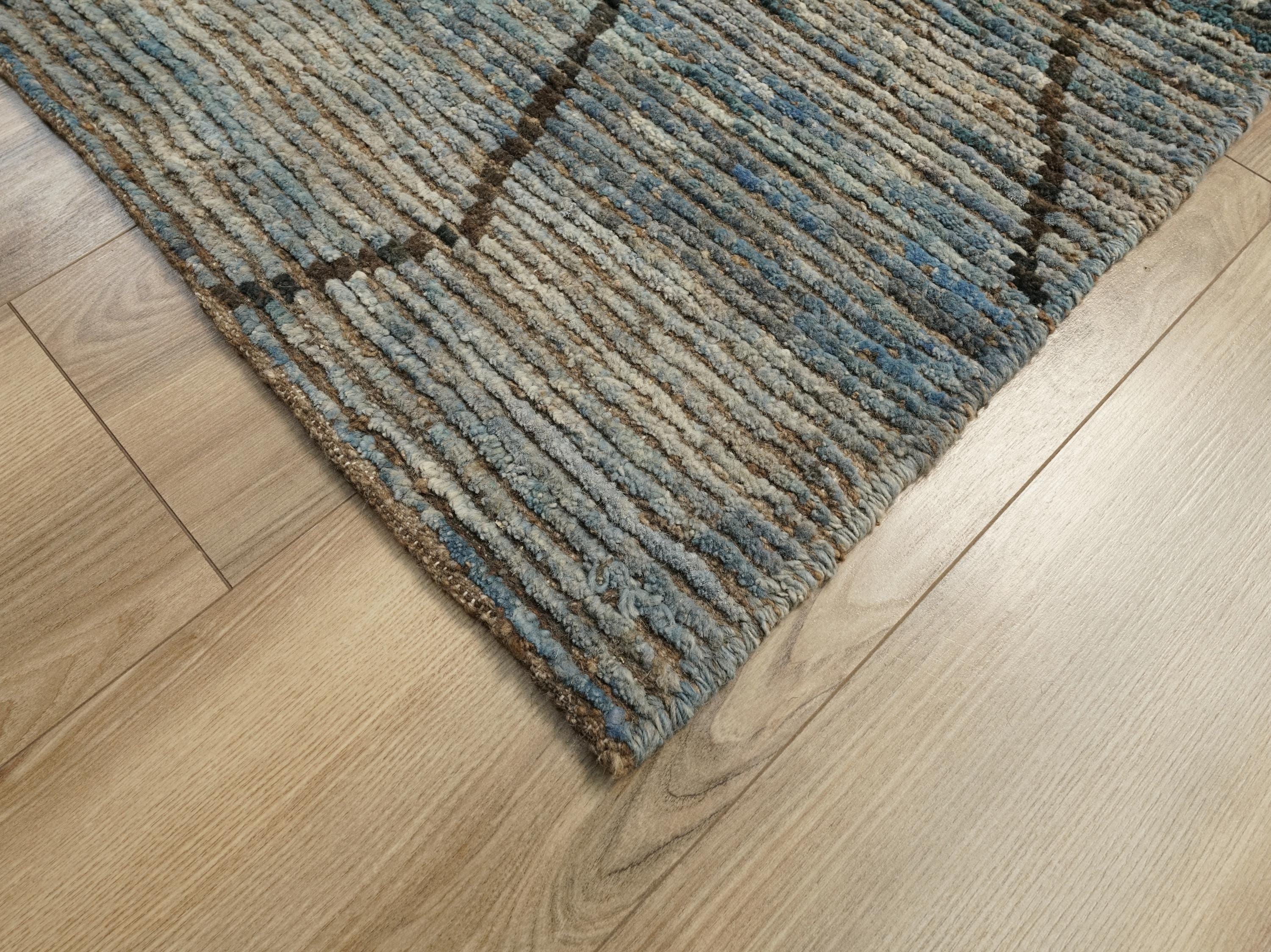 10 Ft Blue Moroccan Runner Rug - Afghan Handmade Rug