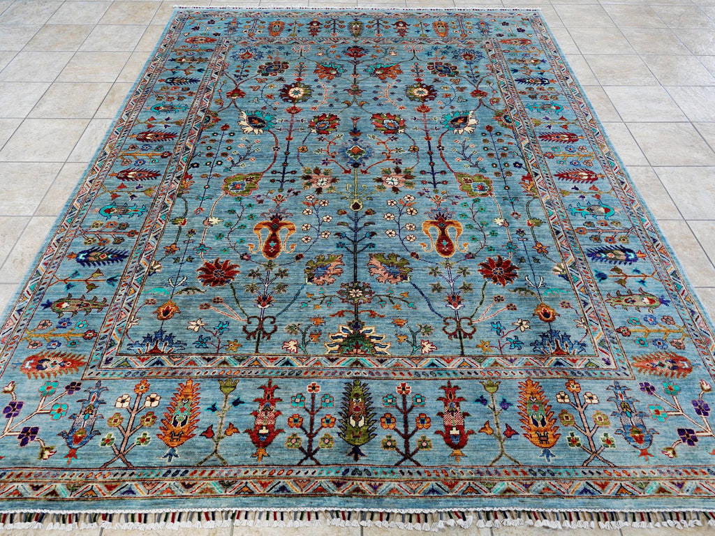 8x10 Ft Blue Sultani Rug - Hand Knotted Oriental Rug - Afghan Design