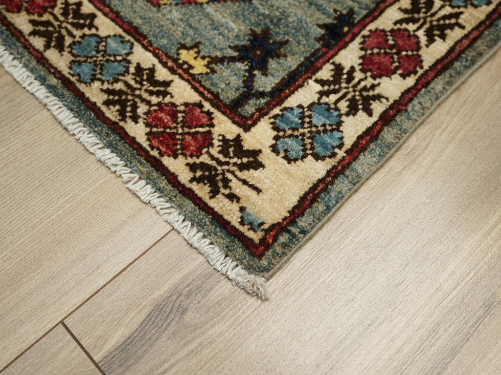 2x3 Ft Blue Ersari Rug - Afghan Wool Rug - Turkmen Design