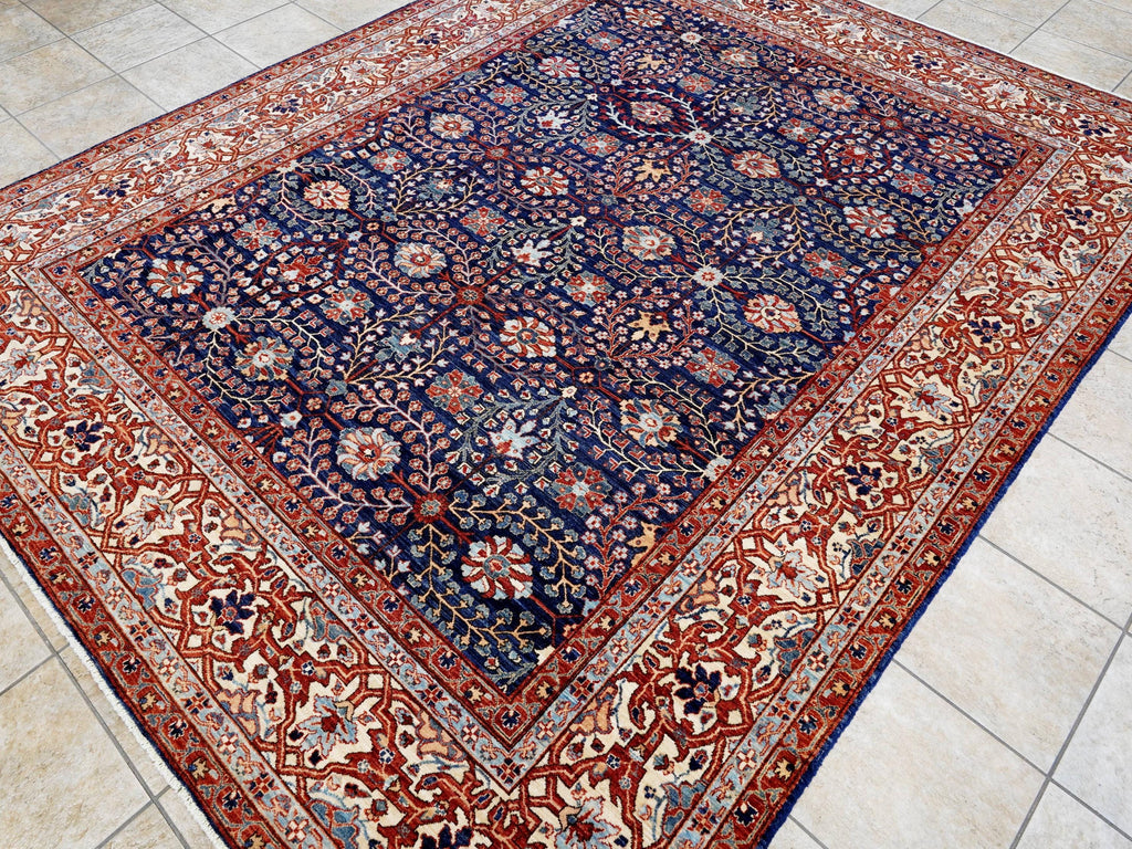 8x10 Ft Blue Bidjar Rug - Traditional Hand Knotted Rug - Persian Floral Design