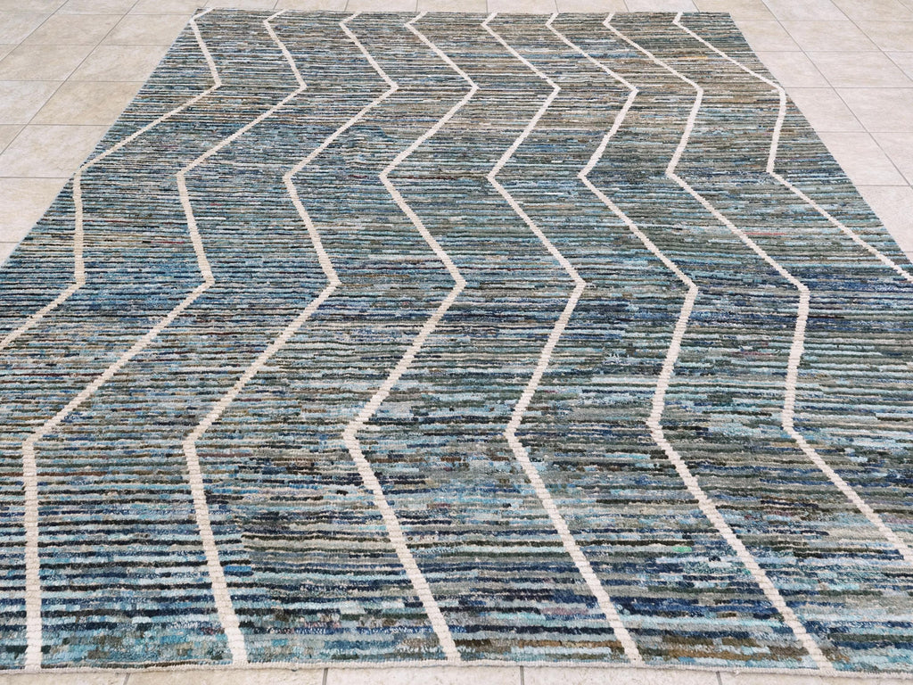 8x10 Ft Blue Moroccan Rug - Afghan Handmade Wool Rug
