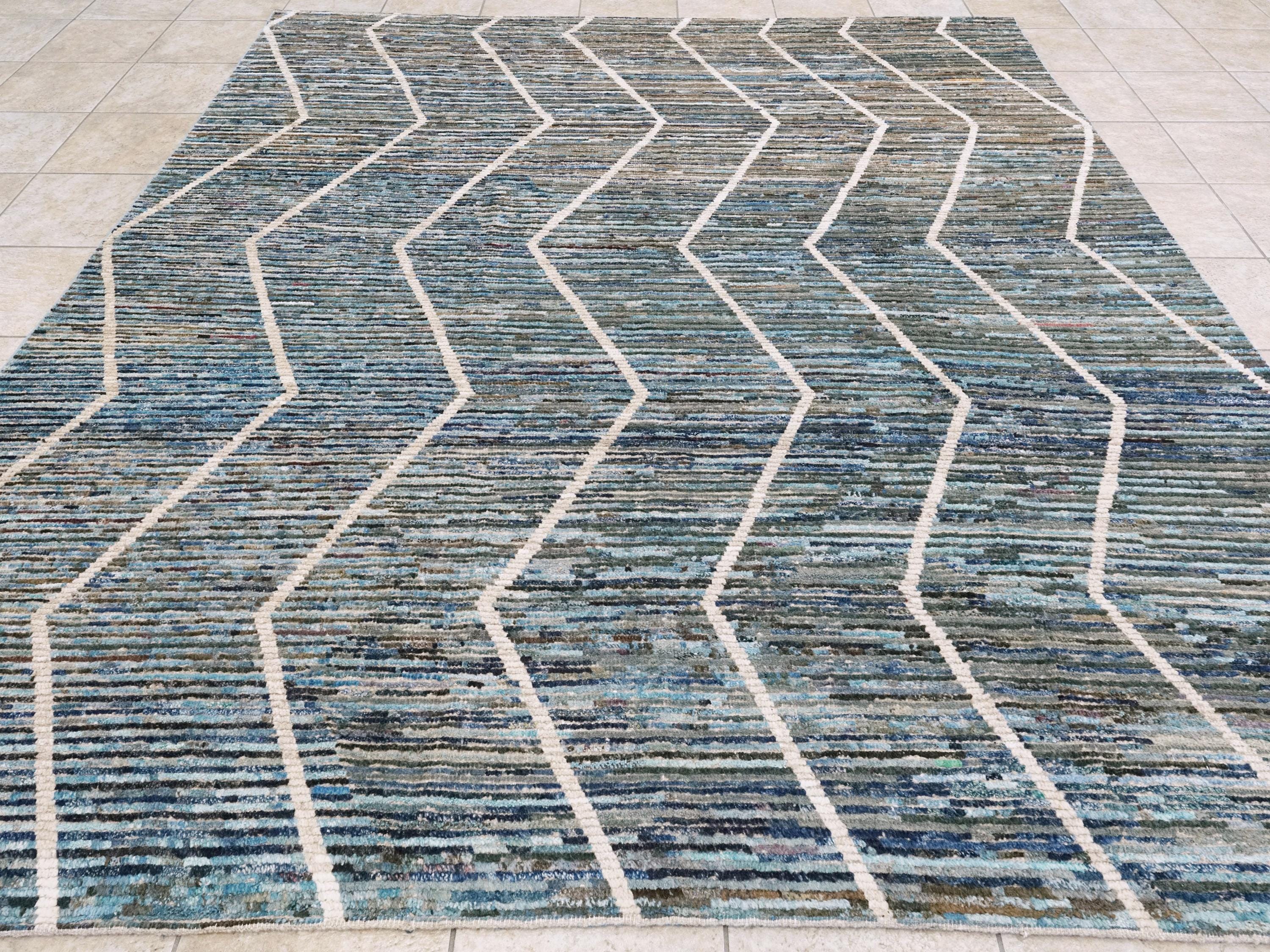 8x10 Ft Blue Moroccan Rug - Afghan Handmade Wool Rug