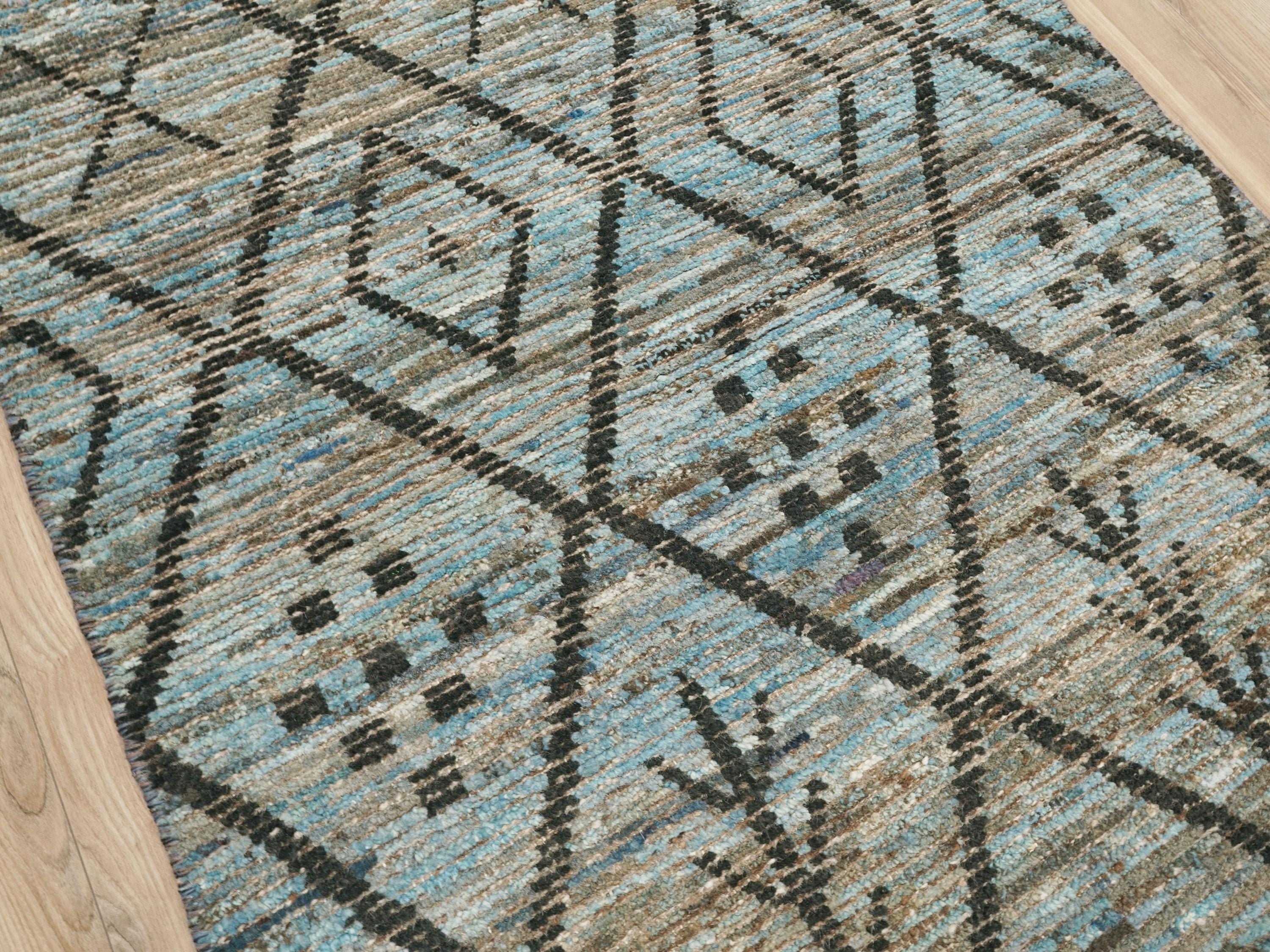 3x5 Ft Hand Knotted Blue Moroccan Rug - Tribal Rug