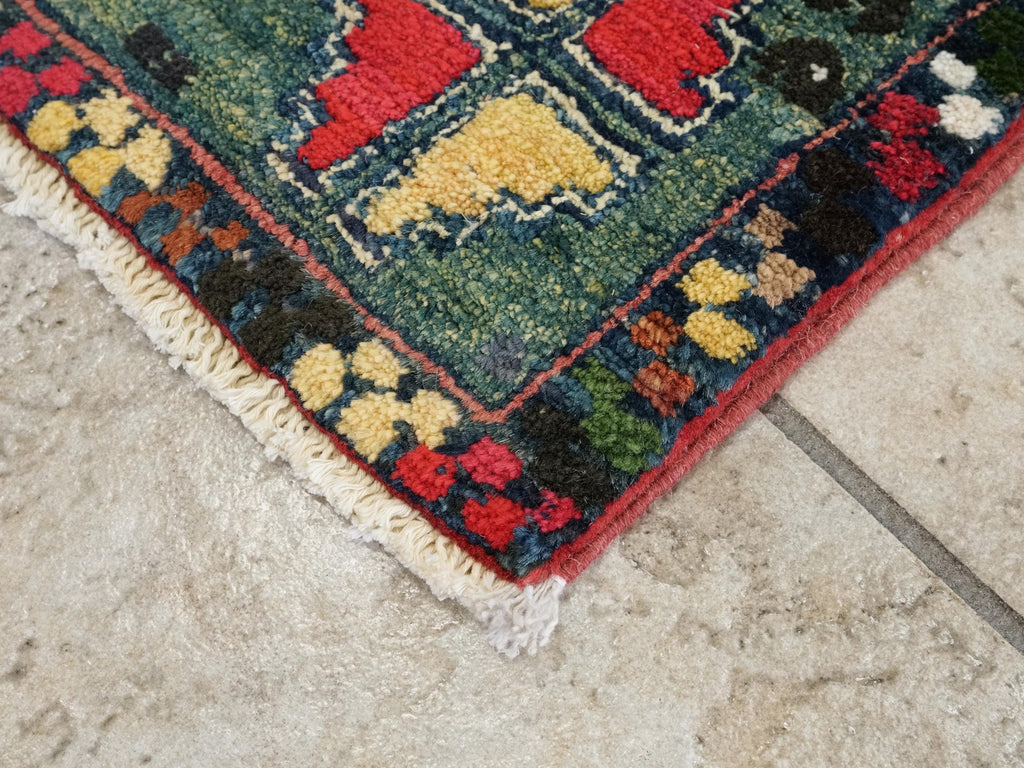 1x2 Ft Hand Knotted Dark Green Serapi Rug - Ghazni Wool Accent Rug