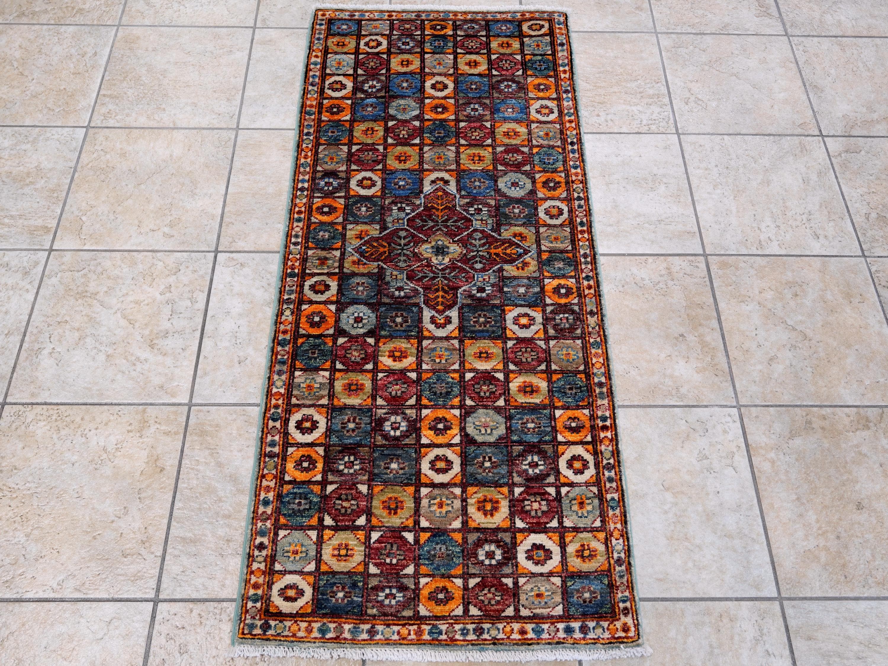 2x5 Ft Blue & Orange Heriz Rug - Hand Knotted Small Runner