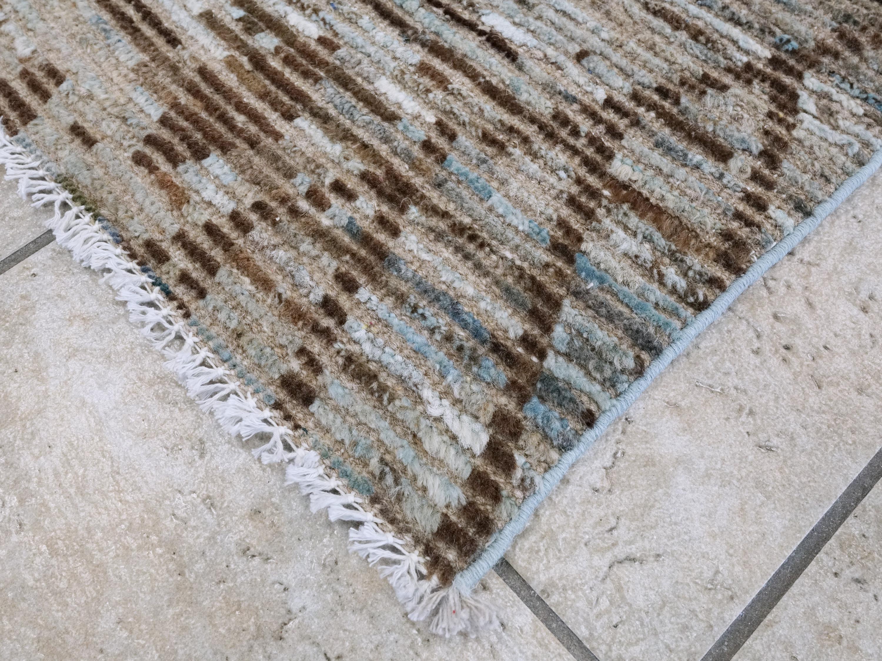 4x6 Ft Blue & Brown Moroccan Rug - Hand Knotted Wool Area Rug