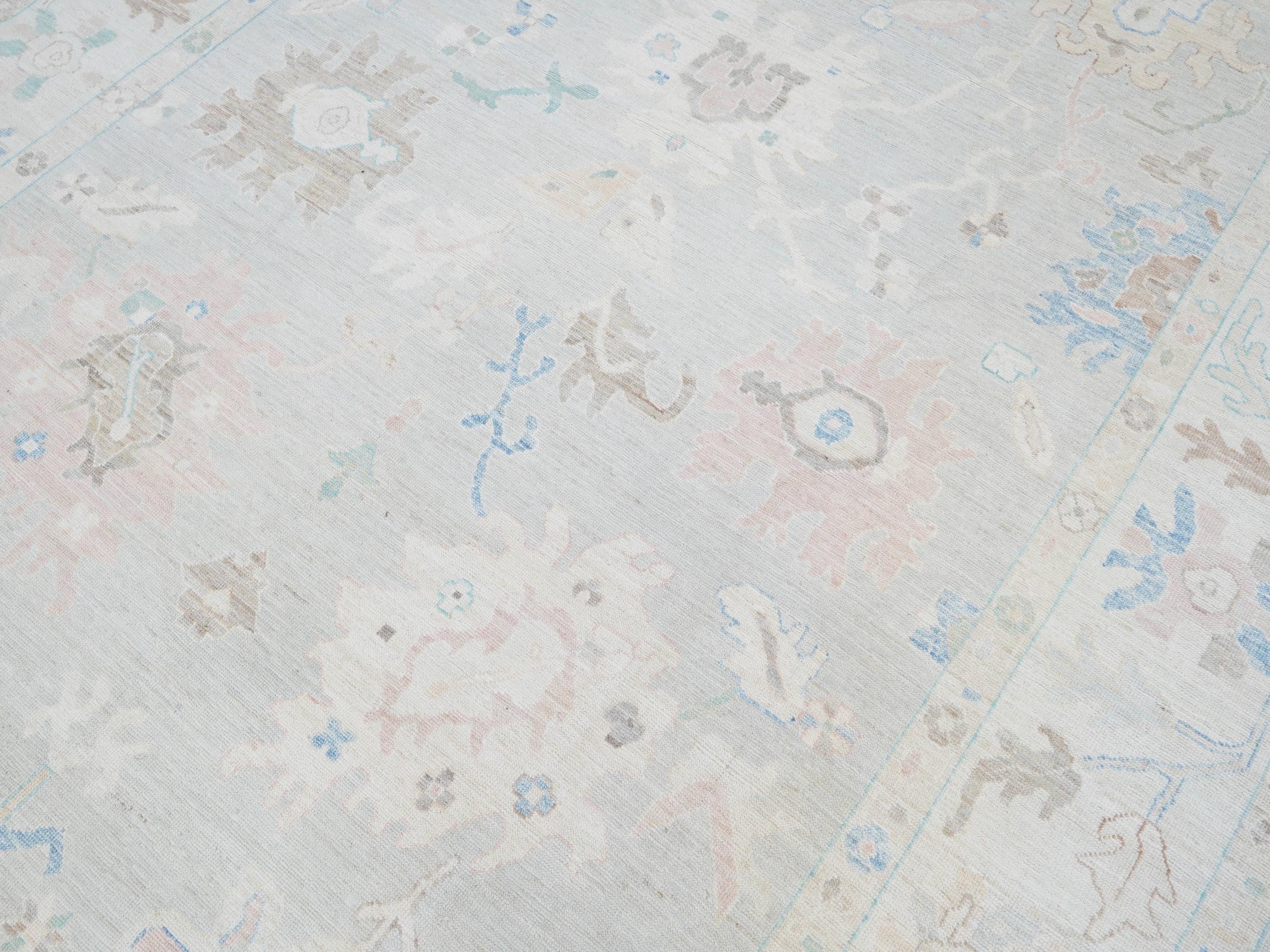 9x12 Ft Pastel Oushak Rug - Handmade Area Rug - Floral Design