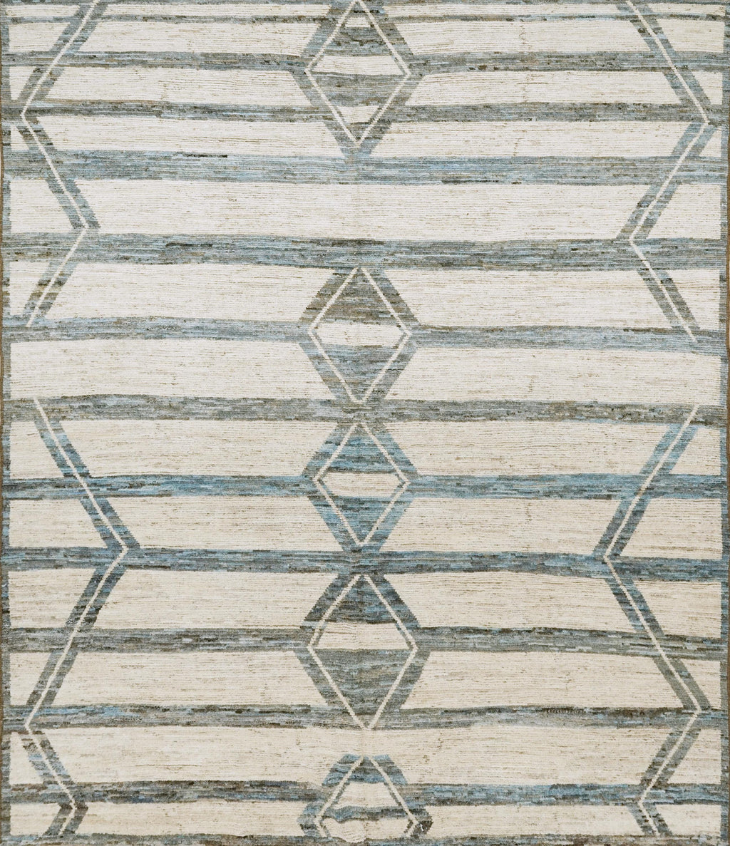 8x10 Ft Beige & Blue Moroccan Rug - Handmade Wool Area Rug