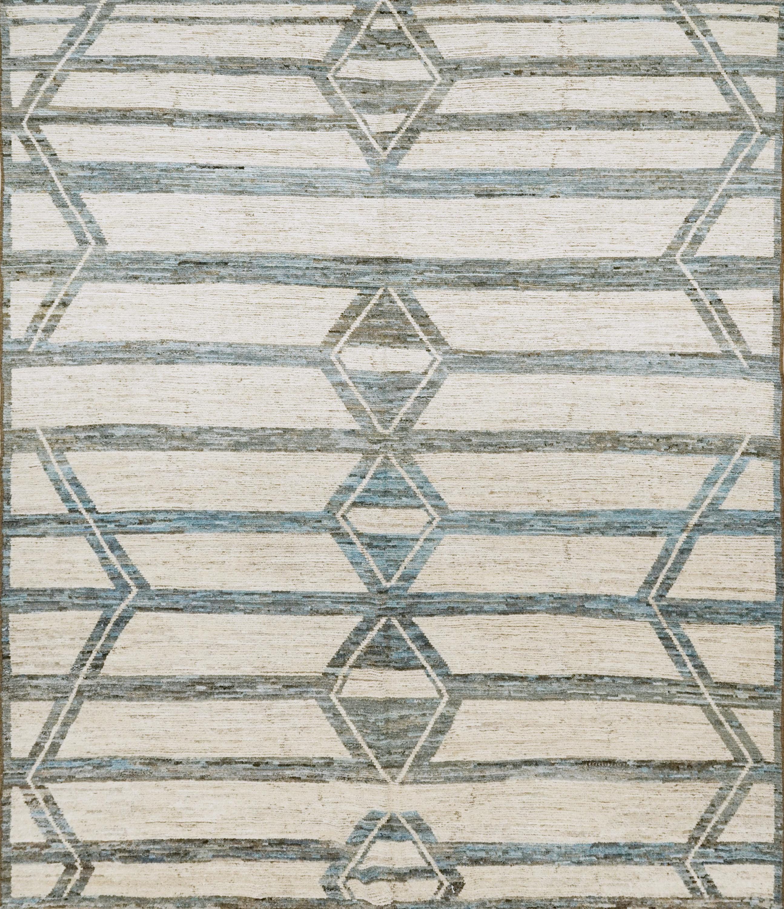 8x10 Ft Beige & Blue Moroccan Rug - Handmade Wool Area Rug