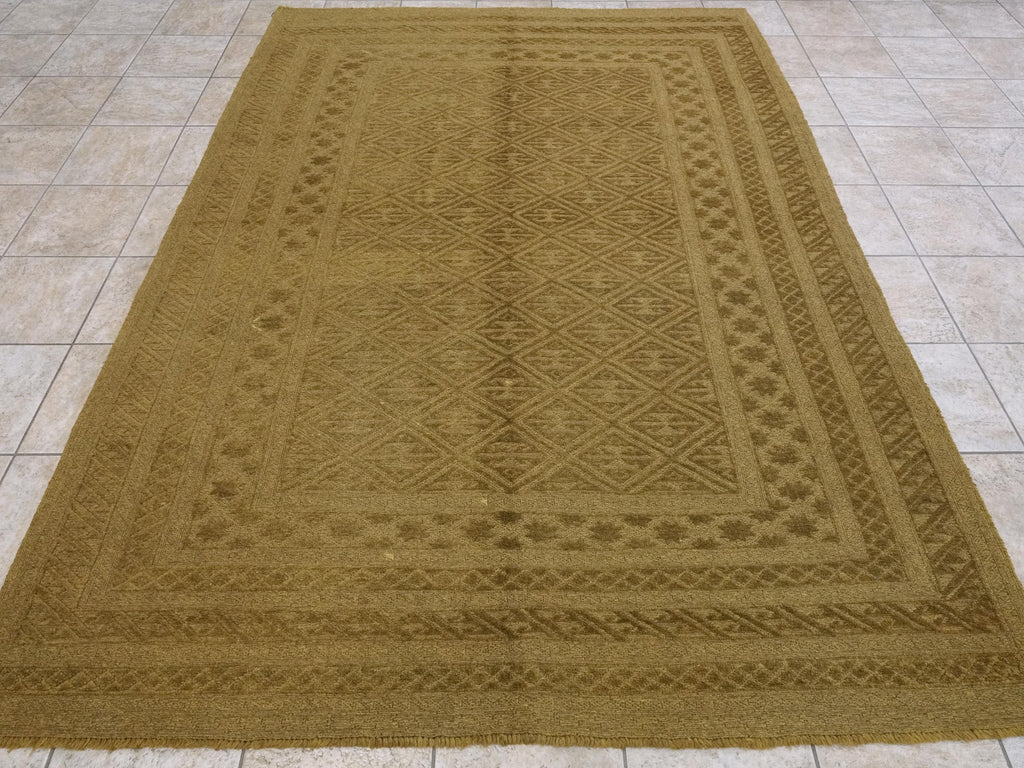 7x9 FT Hand Knotted Wool Kilim Rug - Light Brown Tribal Design