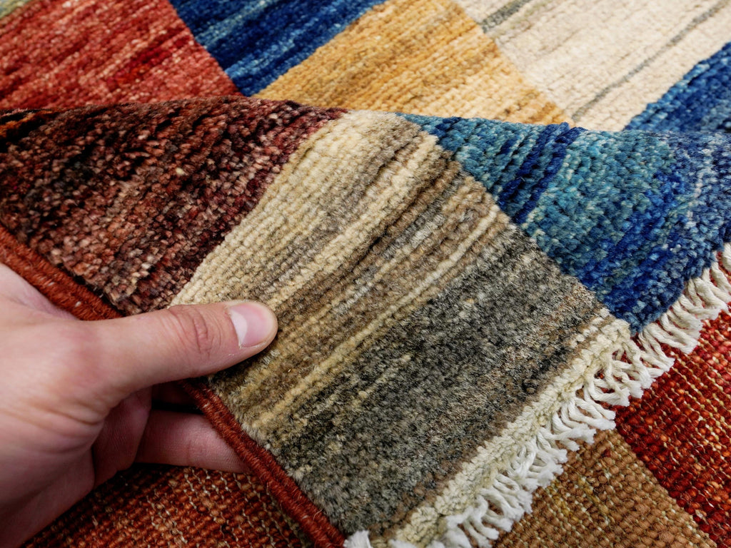 7x10 Multicolor Gabbeh Rug - Afghan Wool Area Rug - Geometric Design