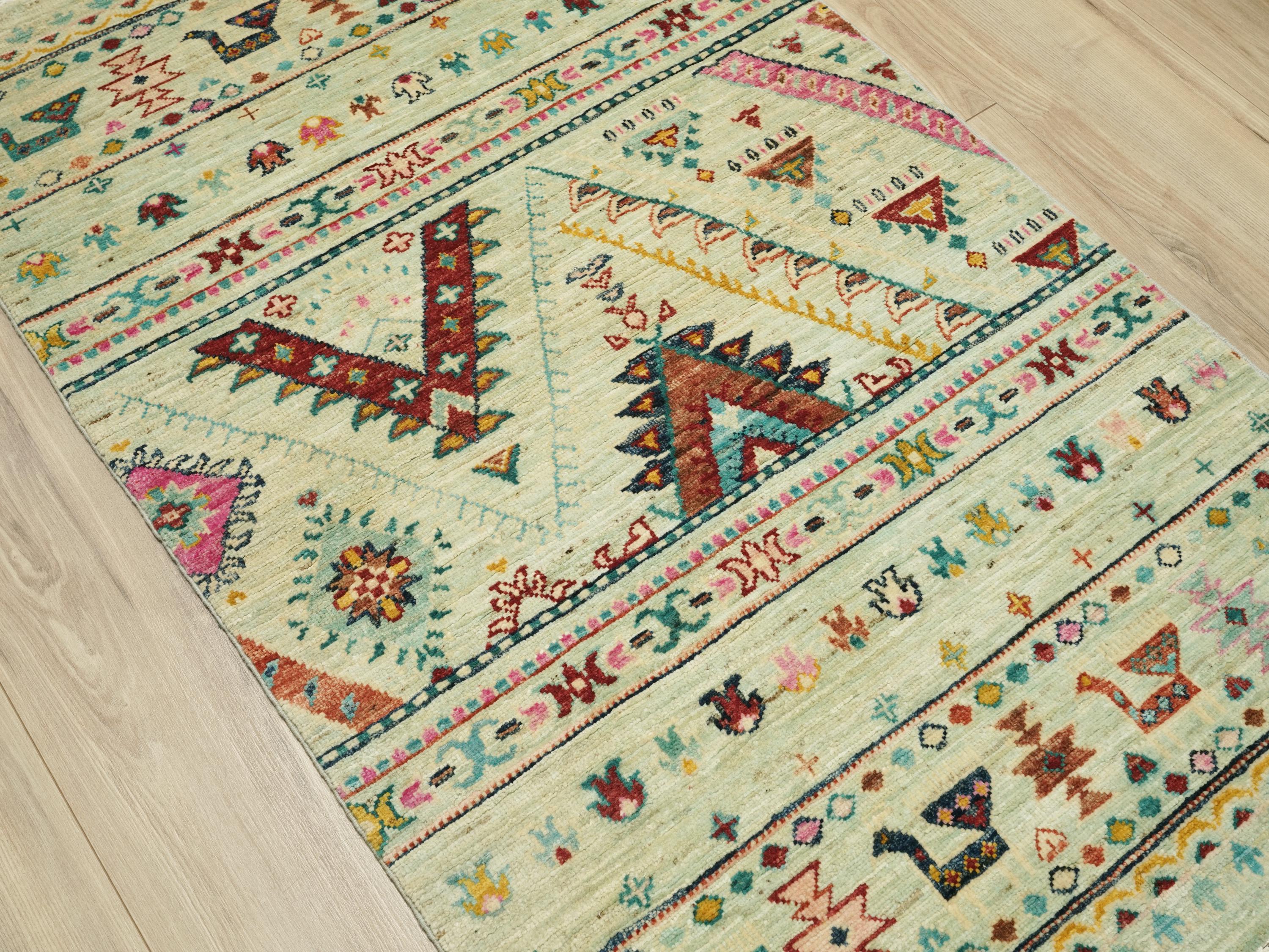 3x5 Ft Light Green Khorjin Rug - Handmade Oriental Rug