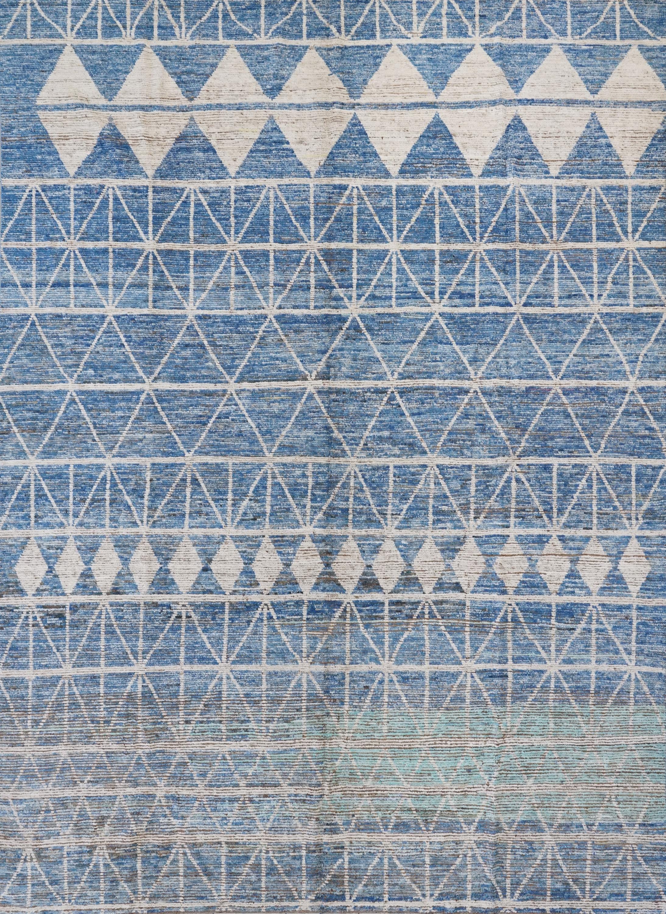 10x14 Ft Blue & White Moroccan Rug - Afghan Handmade Wool Rug