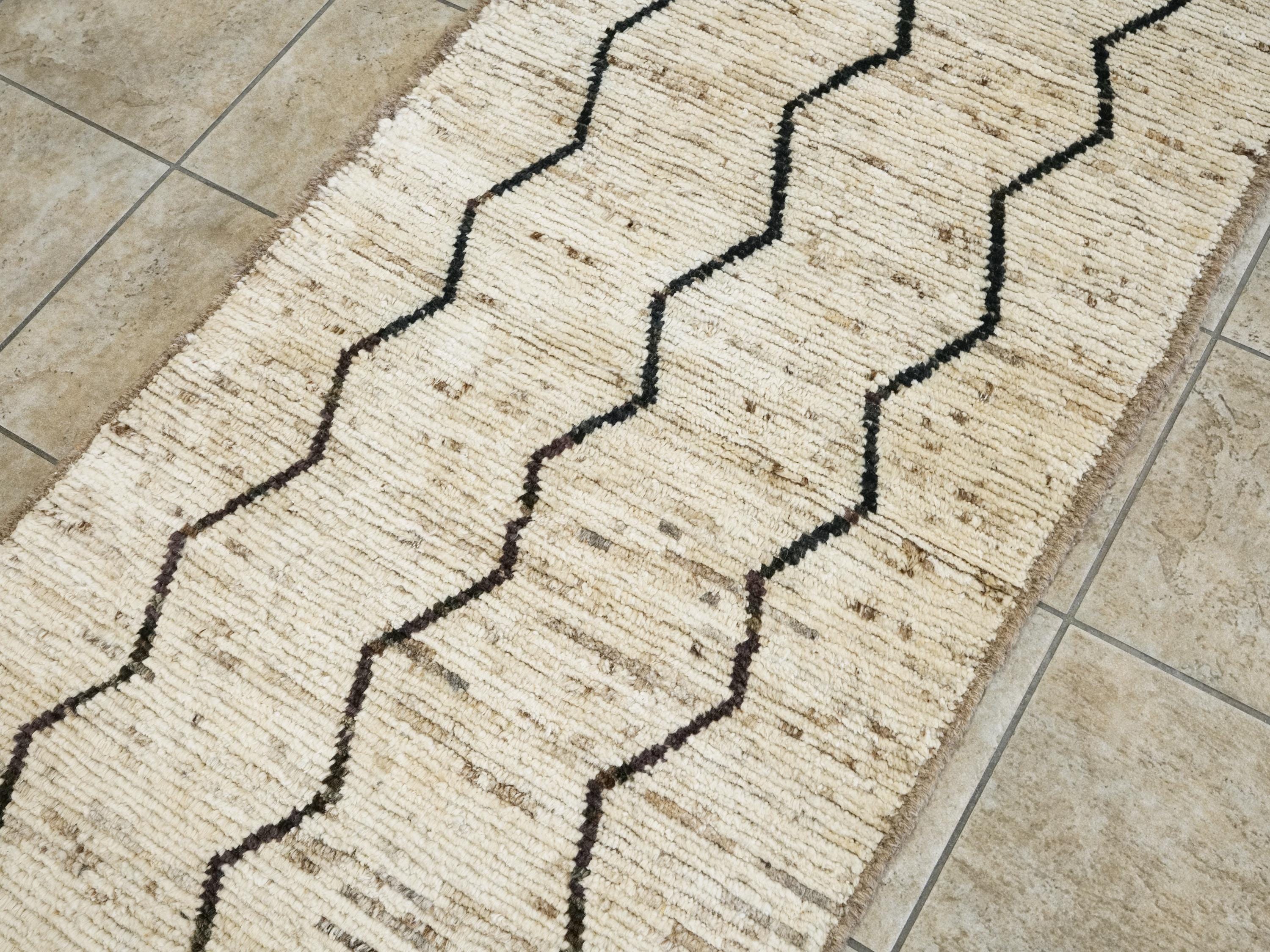 10 Ft Handmade Moroccan Runner Rug - Beige Afghan Wool Rug