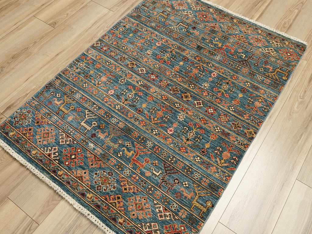 3x5 Ft Blue Khorjin Rug - Afghan Handmade Area Rug