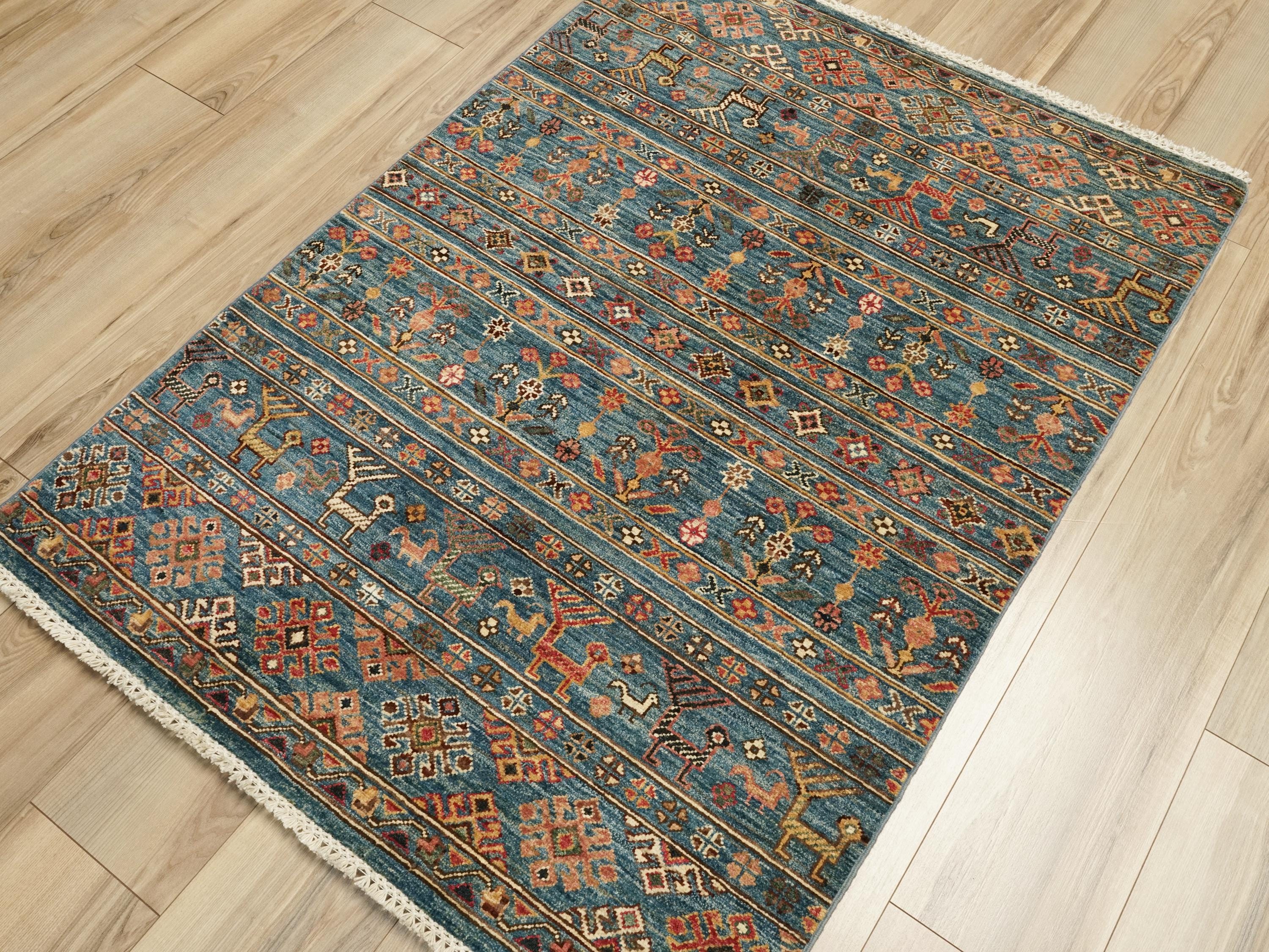 3x5 Ft Blue Khorjin Rug - Afghan Handmade Area Rug