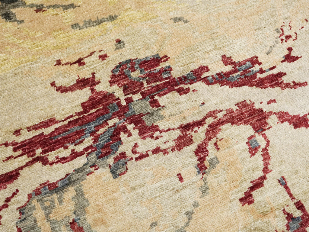 7x10 Ft Hand Knotted Gabbeh Rug - Red & Beige Wool Abstract Rug