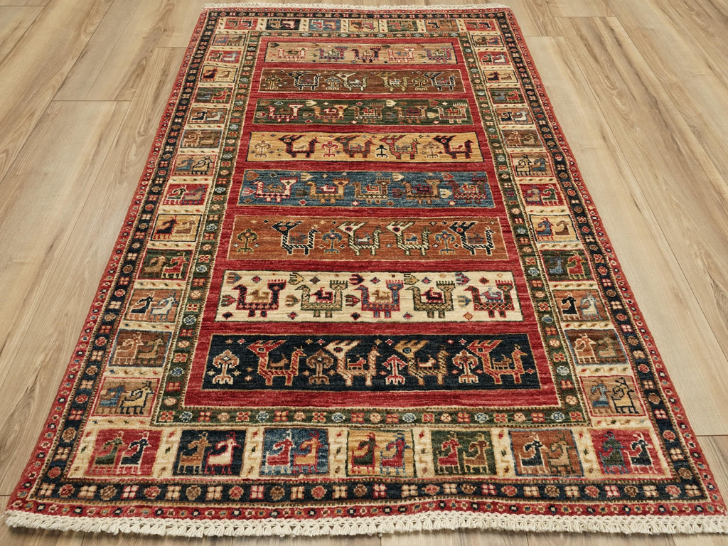 3x5 Ft Orange Heriz Rug - Afghan Wool Animal Rug