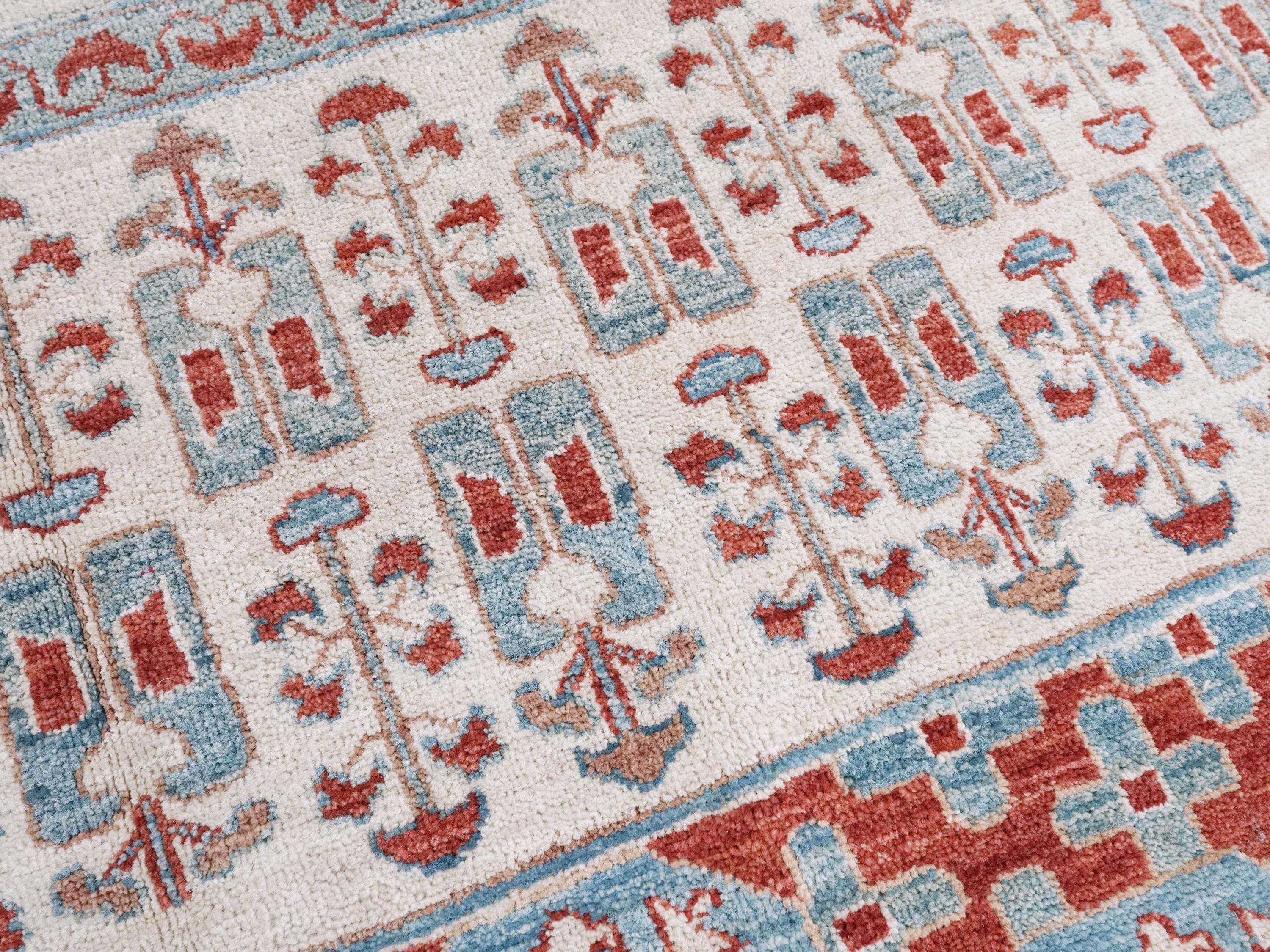 6x8 Ft Red & Beige Mamluk Rug - Hand Knotted Oriental Rug - Traditional Design