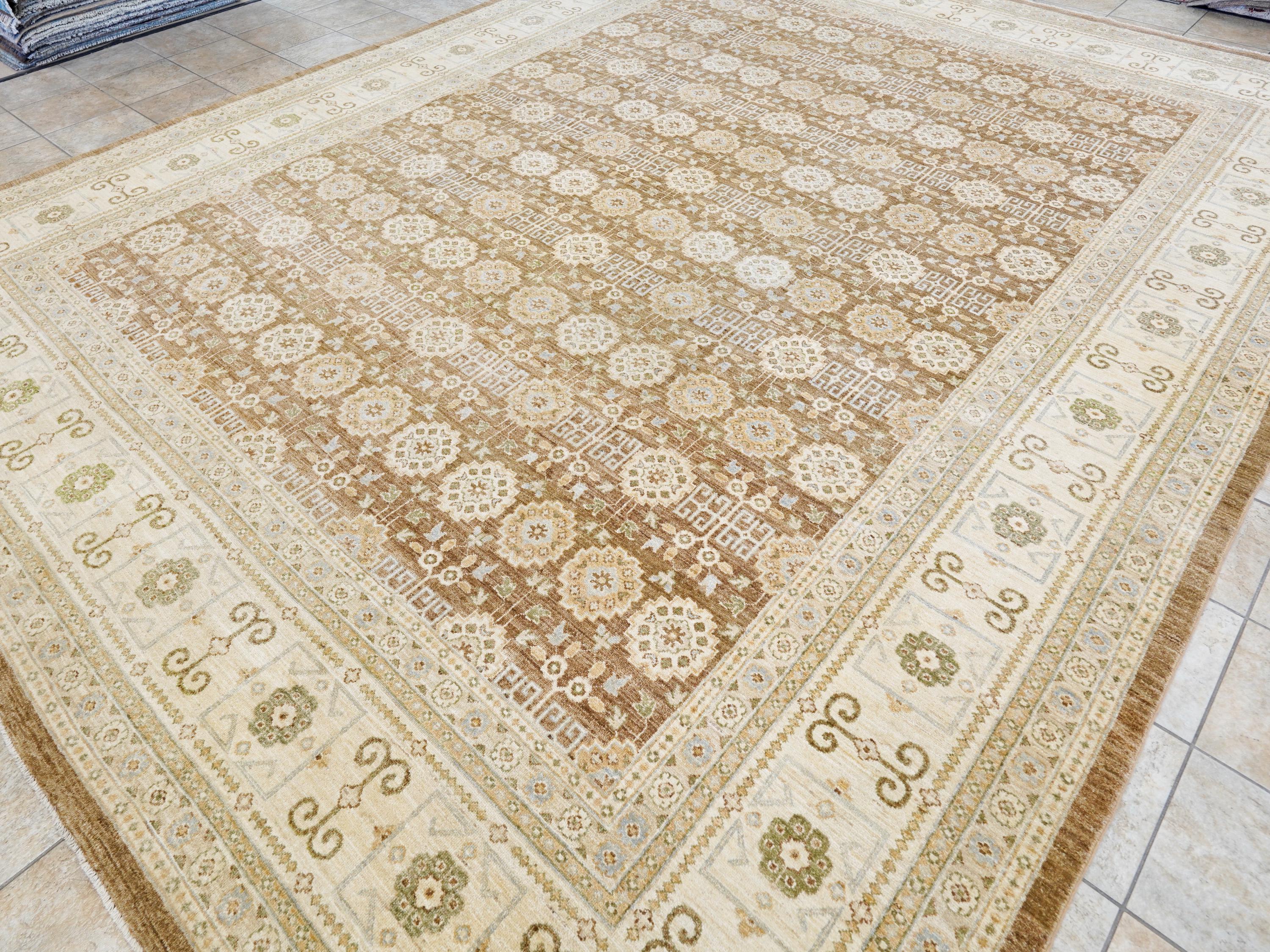 12x15 Ft Beige & Brown Serapi Rug - Handmade Wool Area Rug - Oversize
