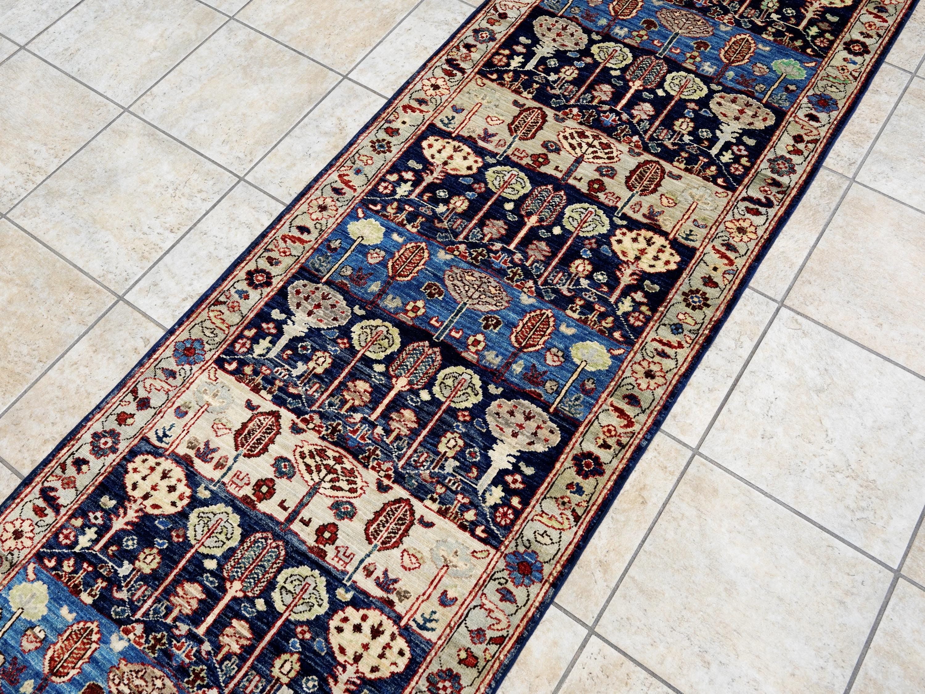 10 Ft Blue Bidjar Runner Rug - Hand Knotted Hallway Rug - Persian Design