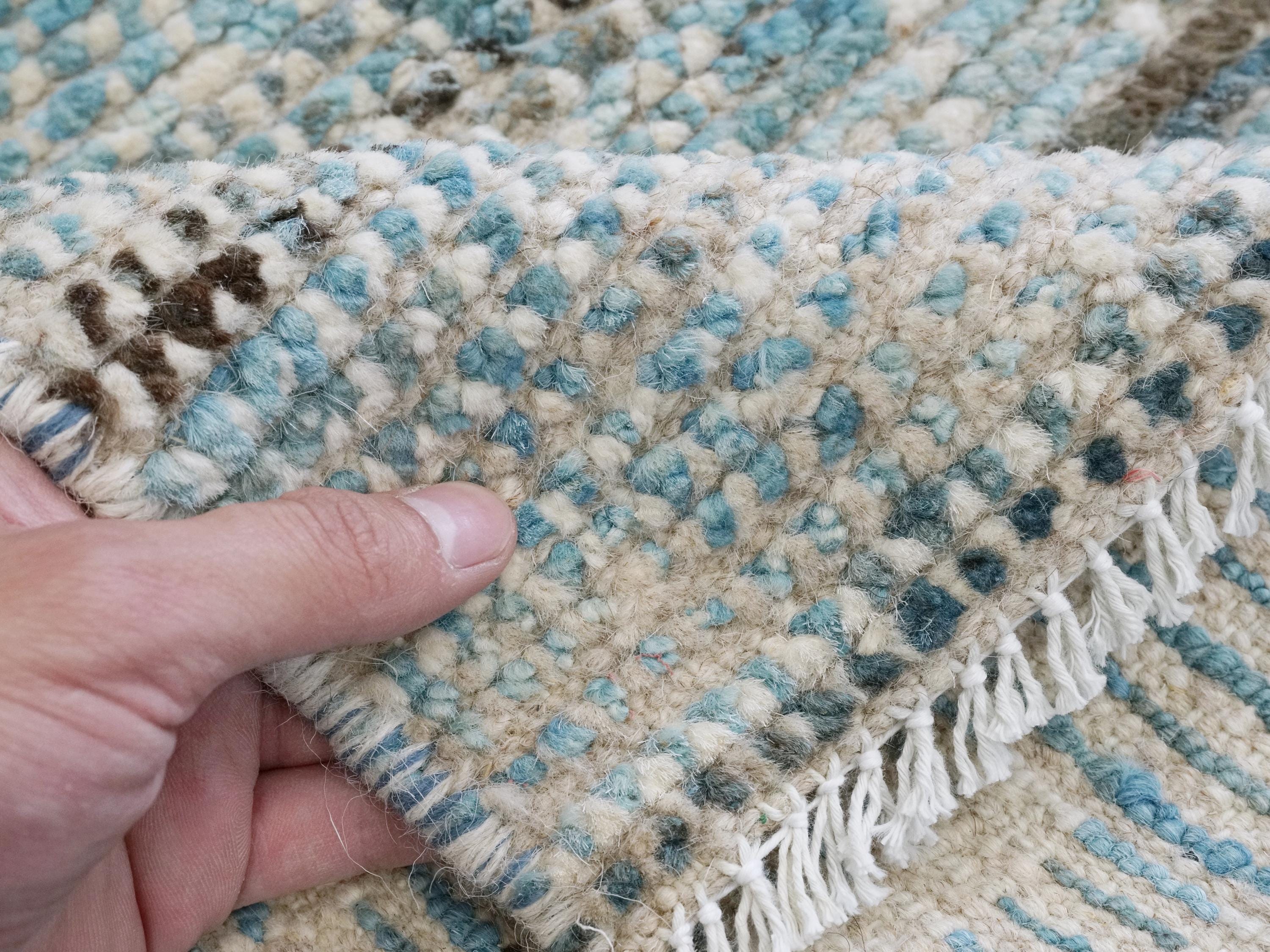 4x4 Ft Blue Moroccan Rug - Hand Knotted Wool Rug