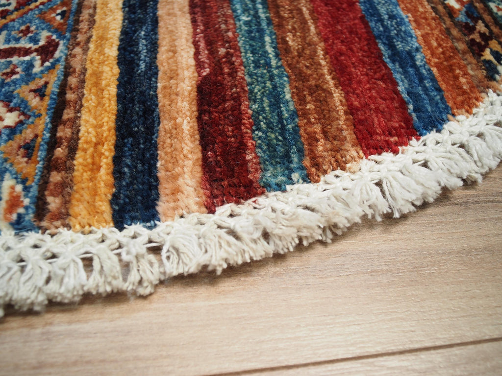 4x4 Ft Red Khorjin Rug - Hand Knotted Ghazni Wool Round Rug