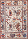 9x12 Ft Beige Wool Suzani Rug - Afghan Handmade Oriental Design