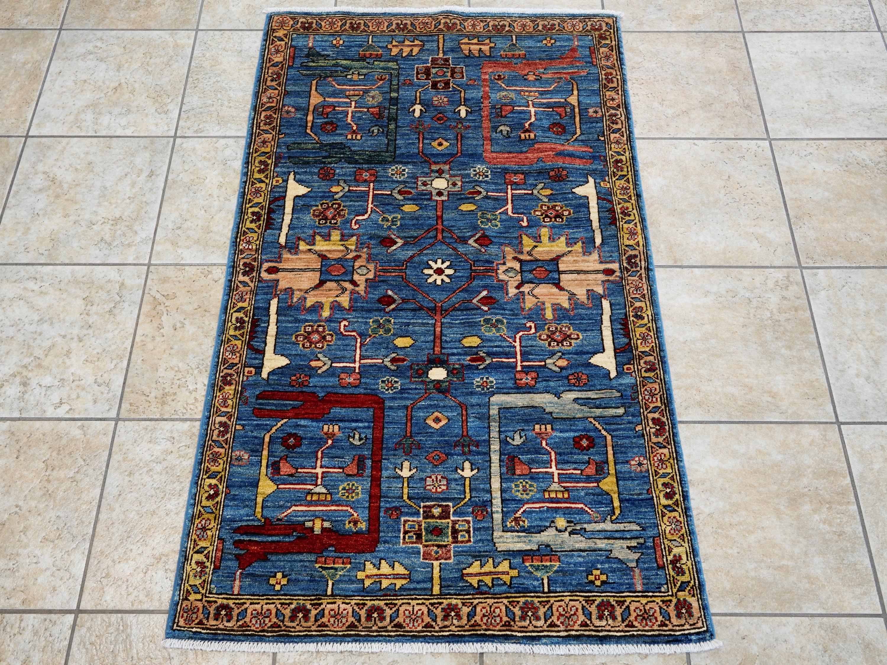 3x5 Ft Blue Heriz Rug - Handmade Afghan Rug