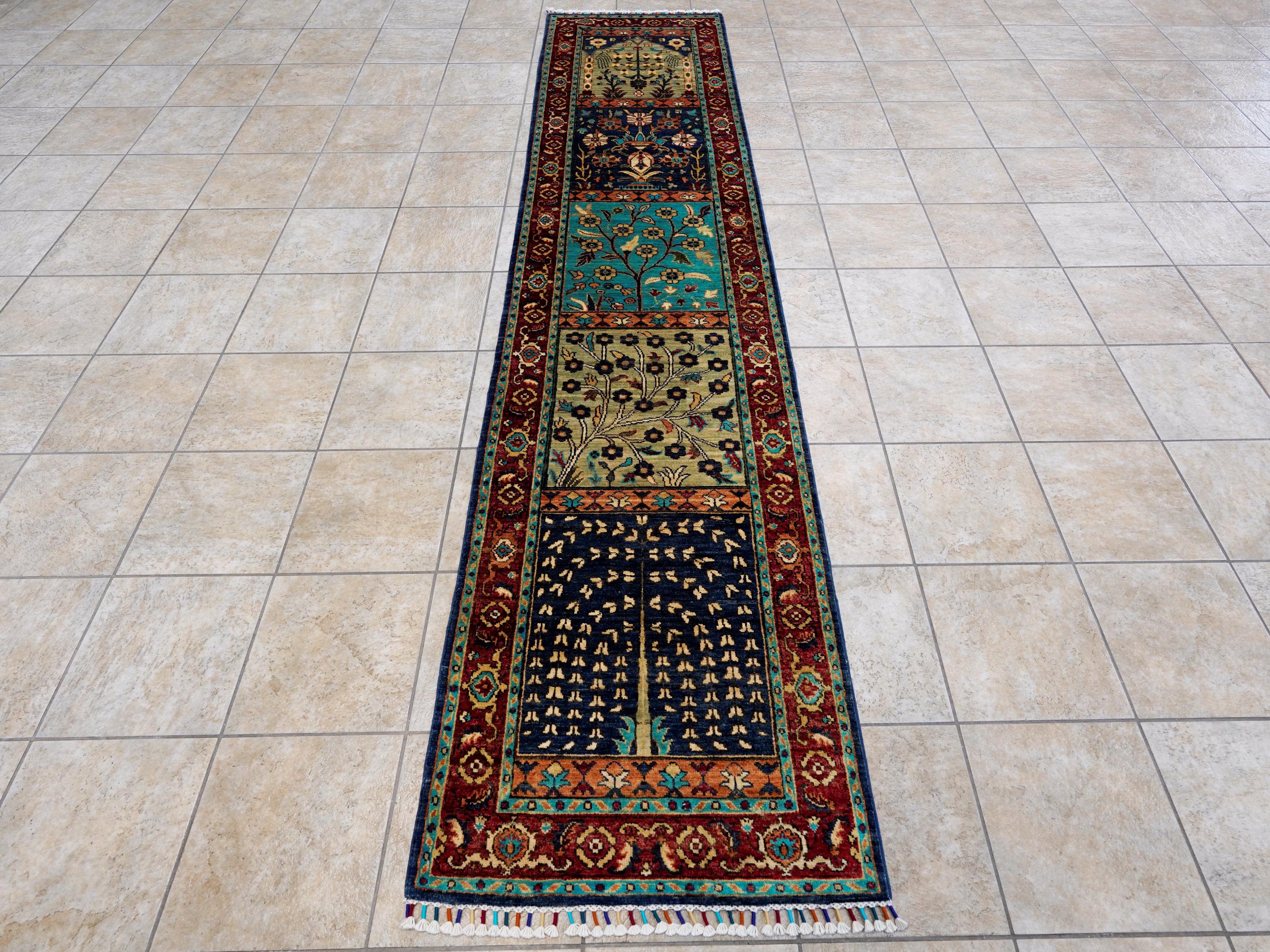 11 Ft Colorful Garden Runner Rug - Hand Knotted Hallway Rug - Floral Design