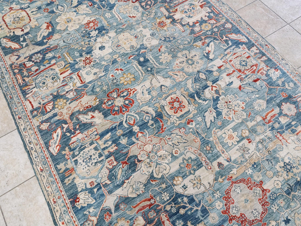6x9 Ft Blue Serapi Rug - Afghan Wool Oriental Rug - All over Floral Design