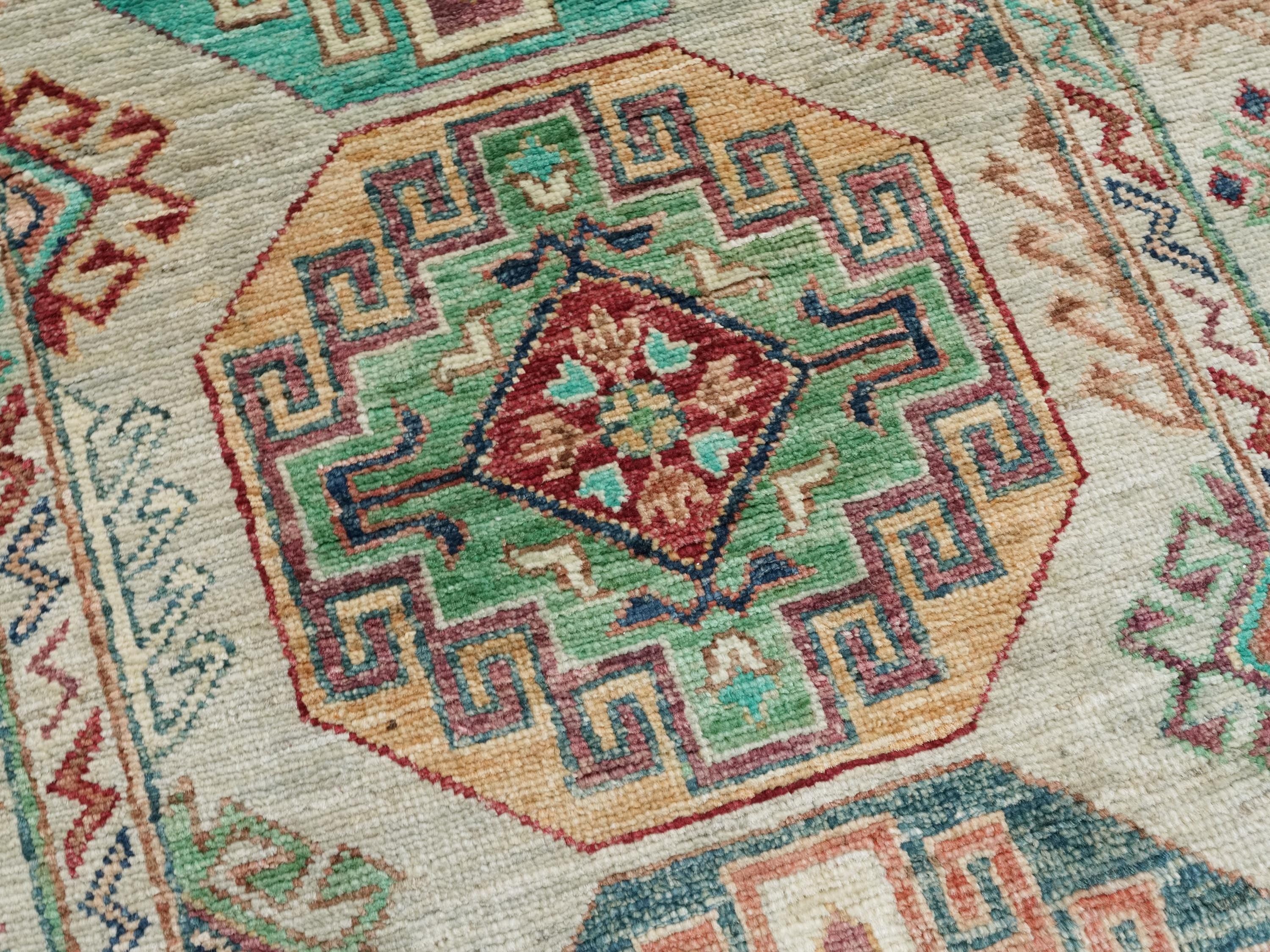 9 Ft Light Green Ersari Runner Rug - Hand Knotted Hallway Rug - Turkmen Design