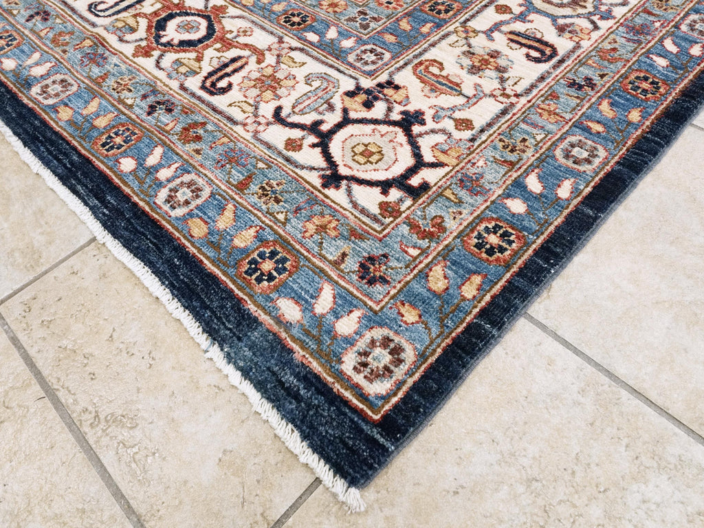 9x12 Ft Blue & Beige Serapi Rug - Hand Knotted Area Rug - Persian Design