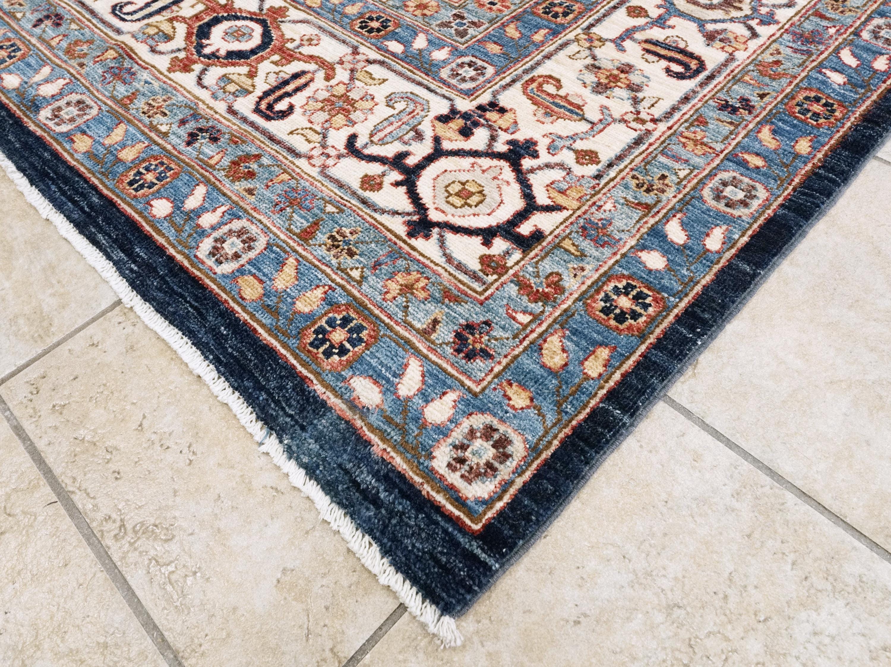 9x12 Ft Blue & Beige Serapi Rug - Hand Knotted Area Rug - Persian Design