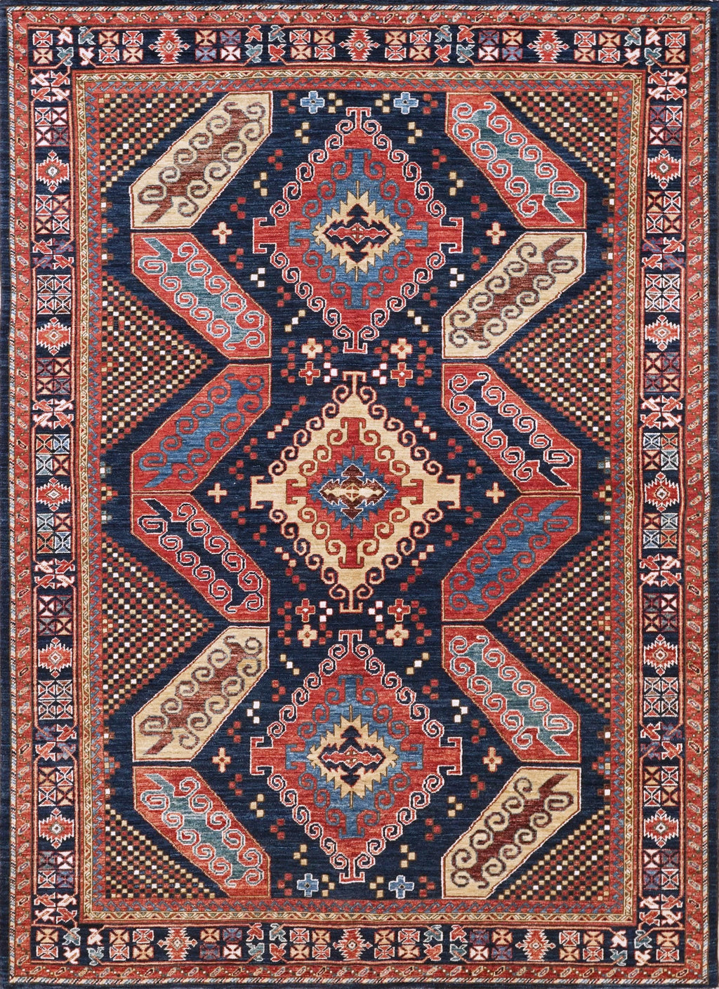 6x9 Ft Blue Heriz Rug - Hand Knotted Afghan Wool Rug